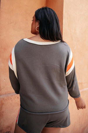 Sporty Stripe Pullover In Charcoal