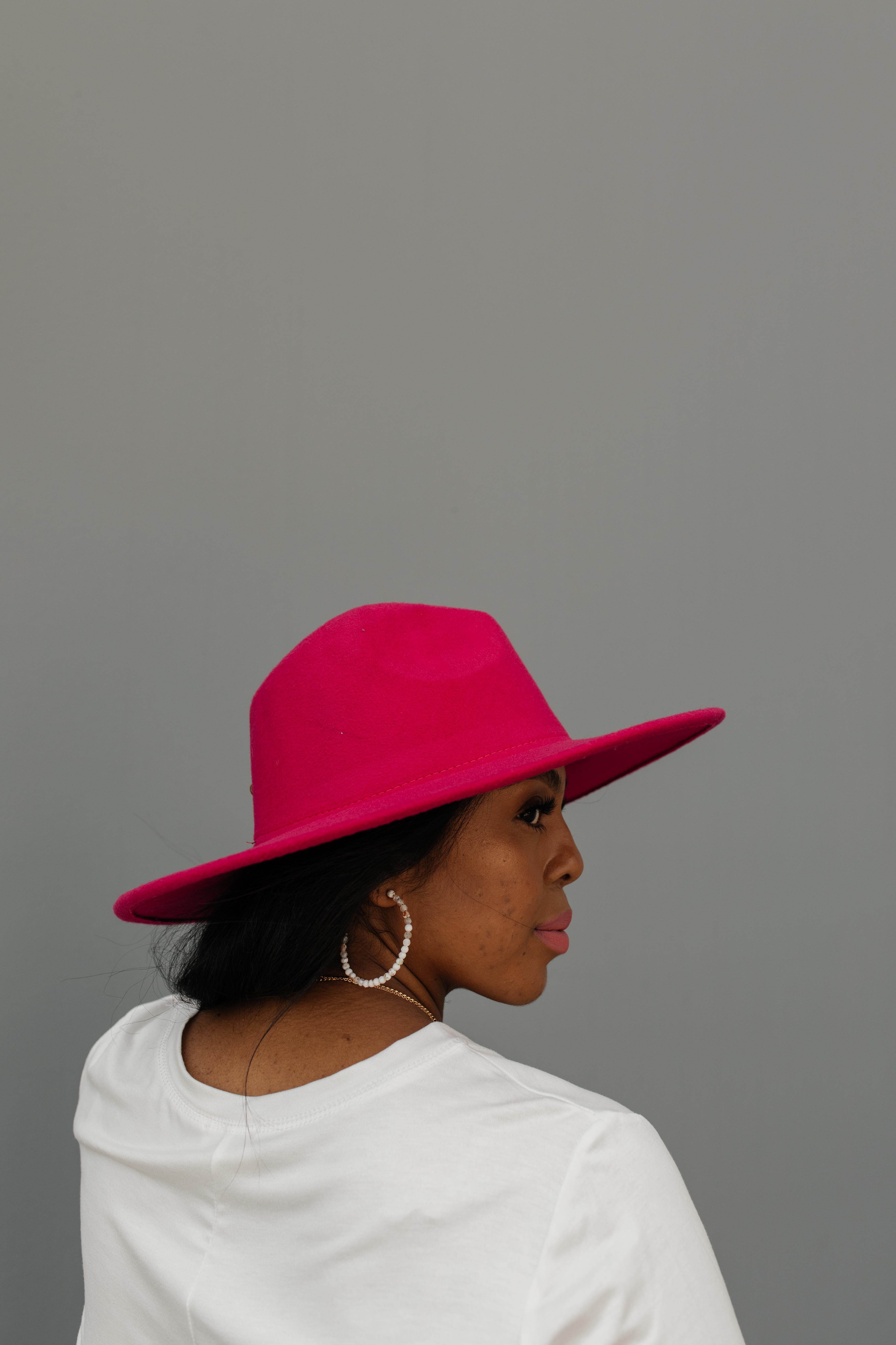 Felicity Flat Brim Hat In Hot Pink