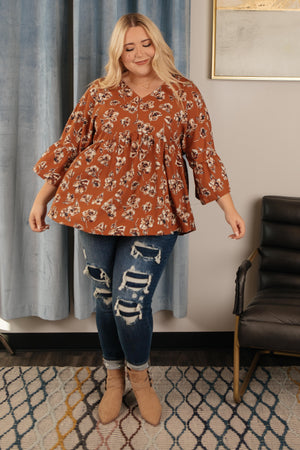 Floral Collage Top in Cognac