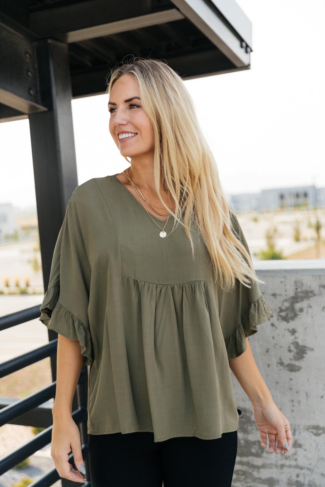 Florence V Neck Statement Top in Olive