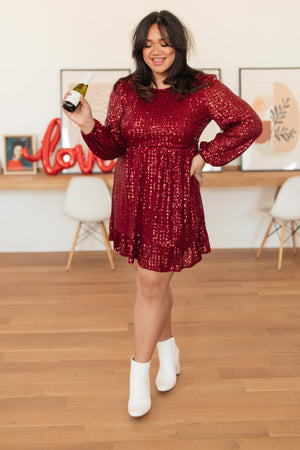 Mia Sequin Dress in Wine