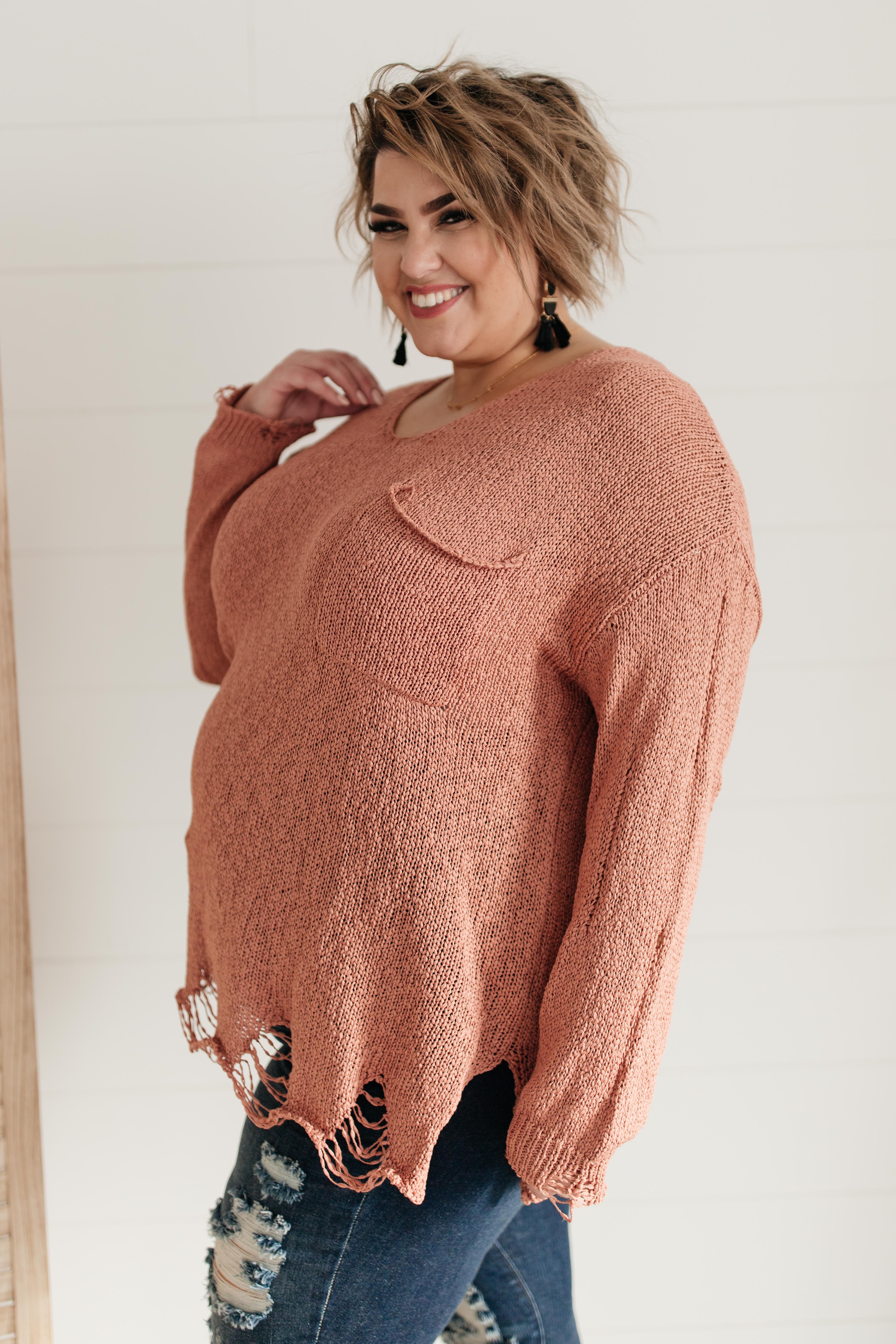 Distressed and Proud Sweater in Ginger