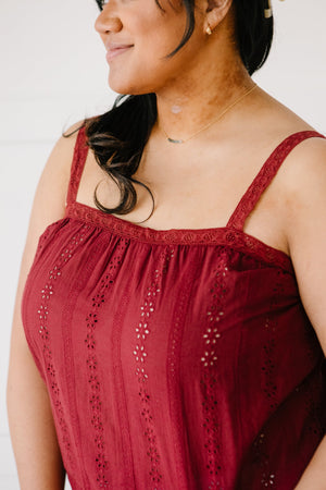 Eyelet You Know Camisole In Burgundy