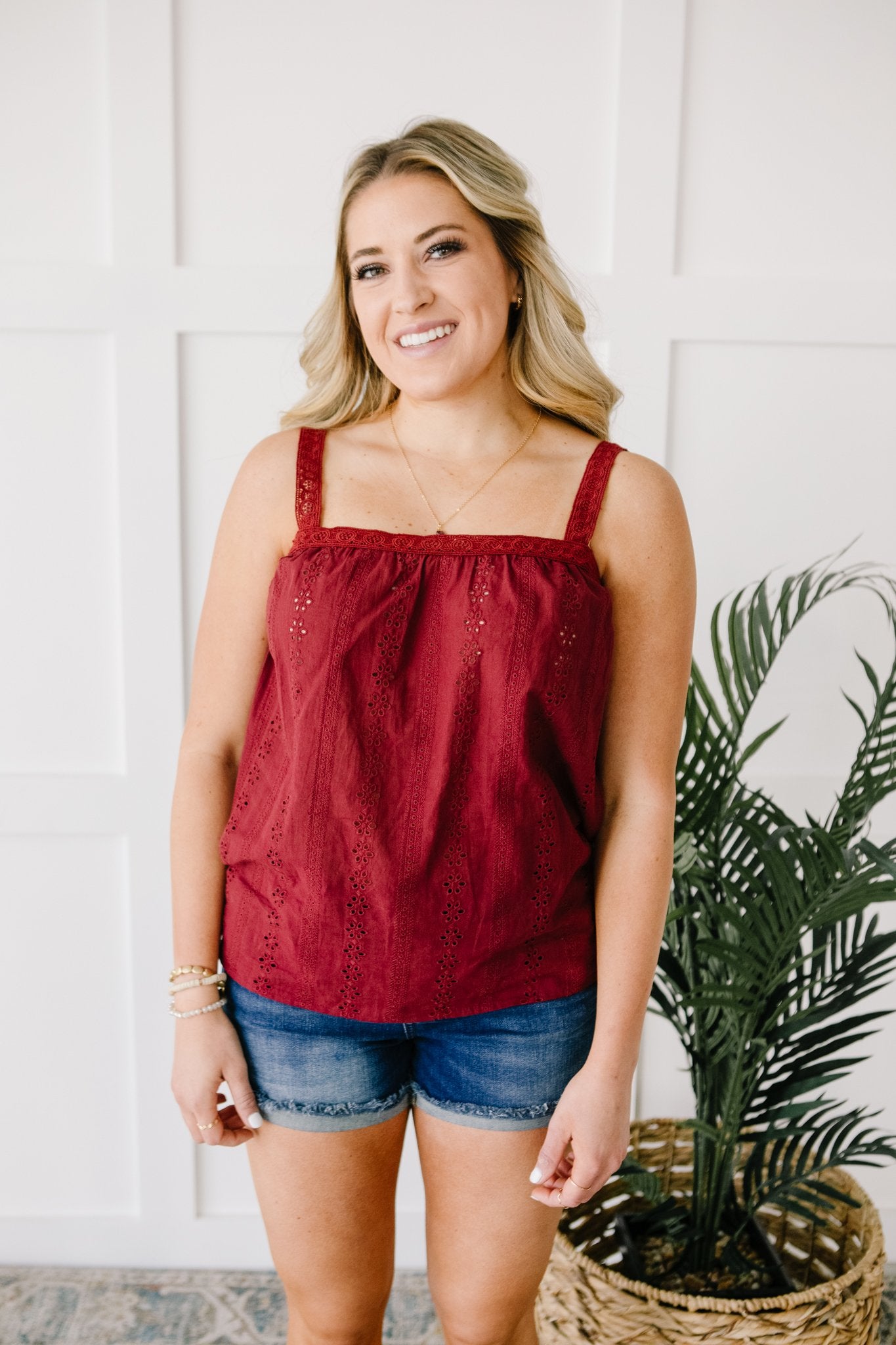 Eyelet You Know Camisole In Burgundy