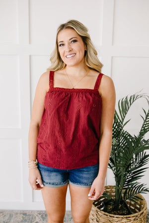Eyelet You Know Camisole In Burgundy