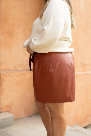 Faux But Fabulous Leather Skirt In Brick