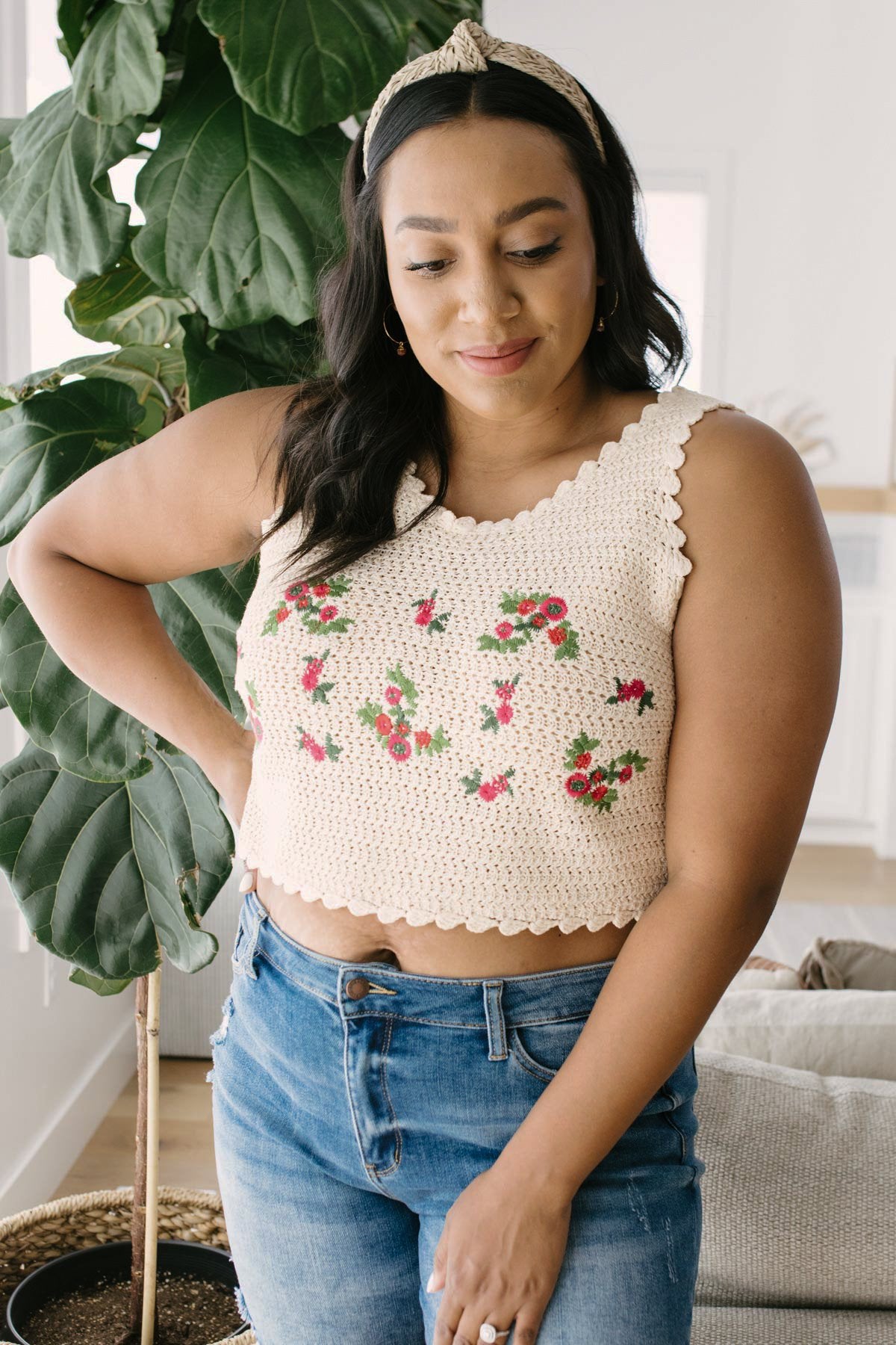 Floral Cropped Tank Sweater