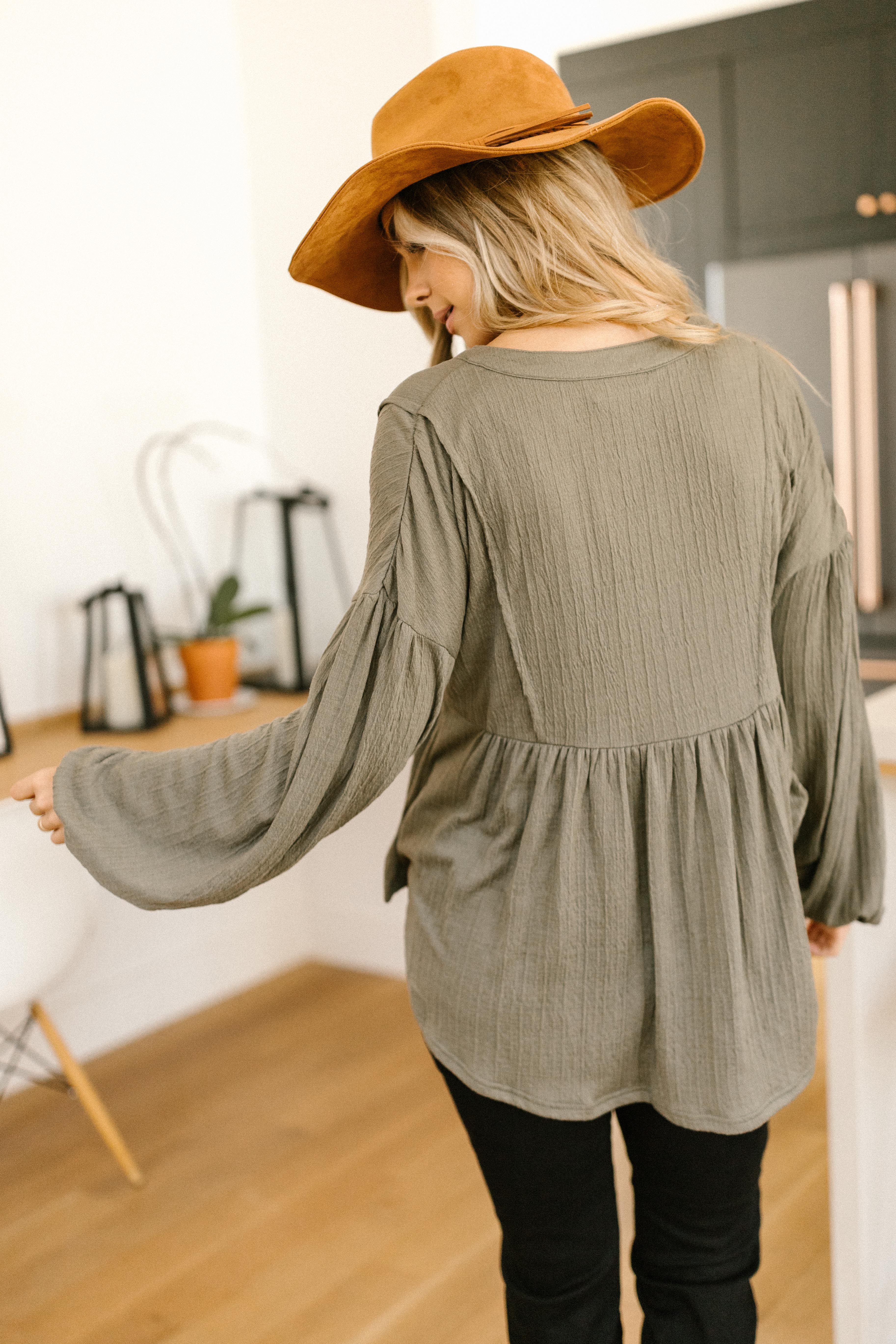 Forever Blooming Babydoll Top in Olive