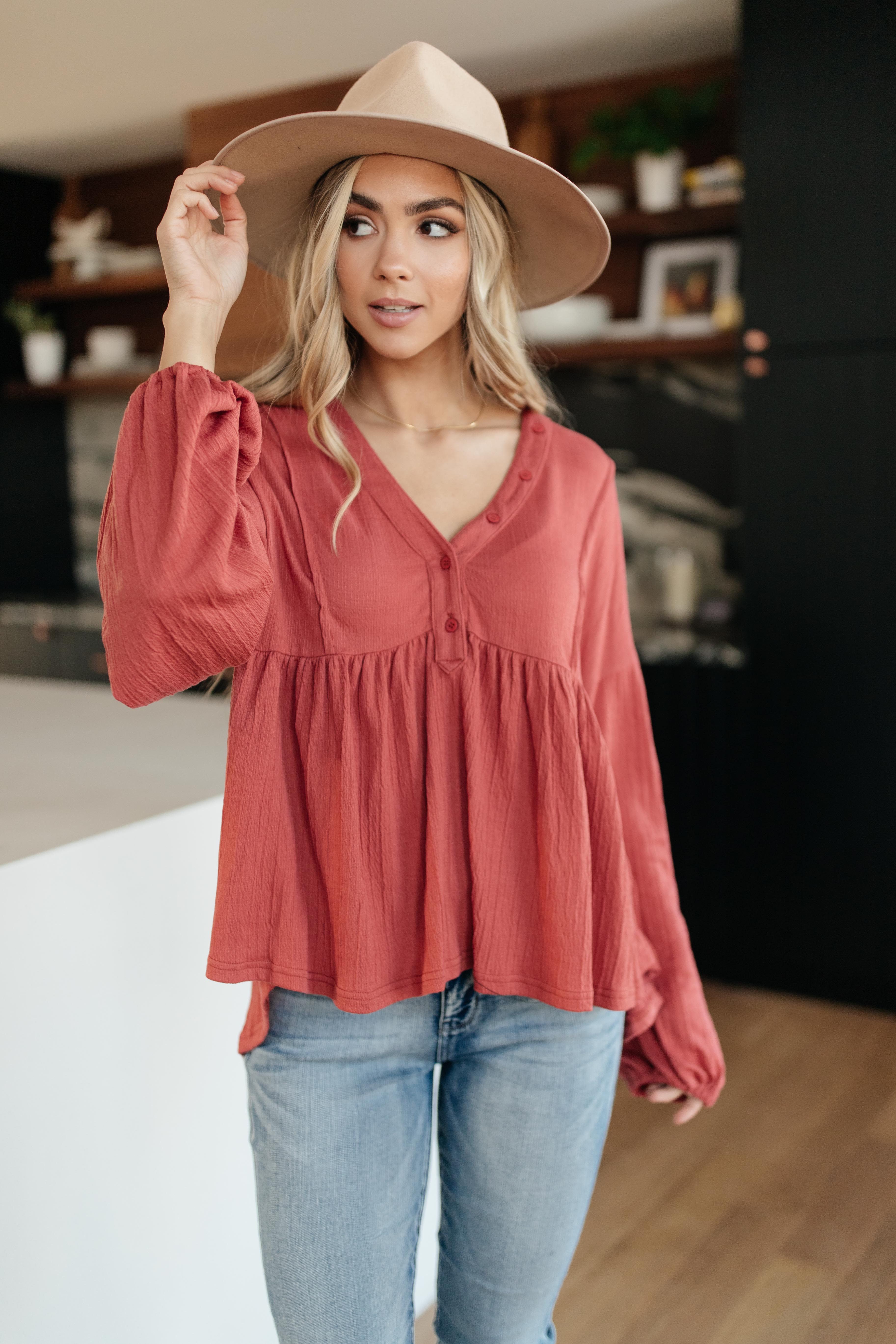 Forever Blooming Babydoll Top in Rust