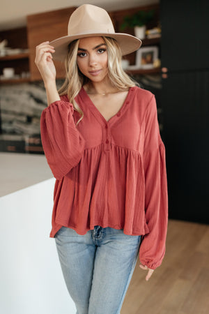 Forever Blooming Babydoll Top in Rust