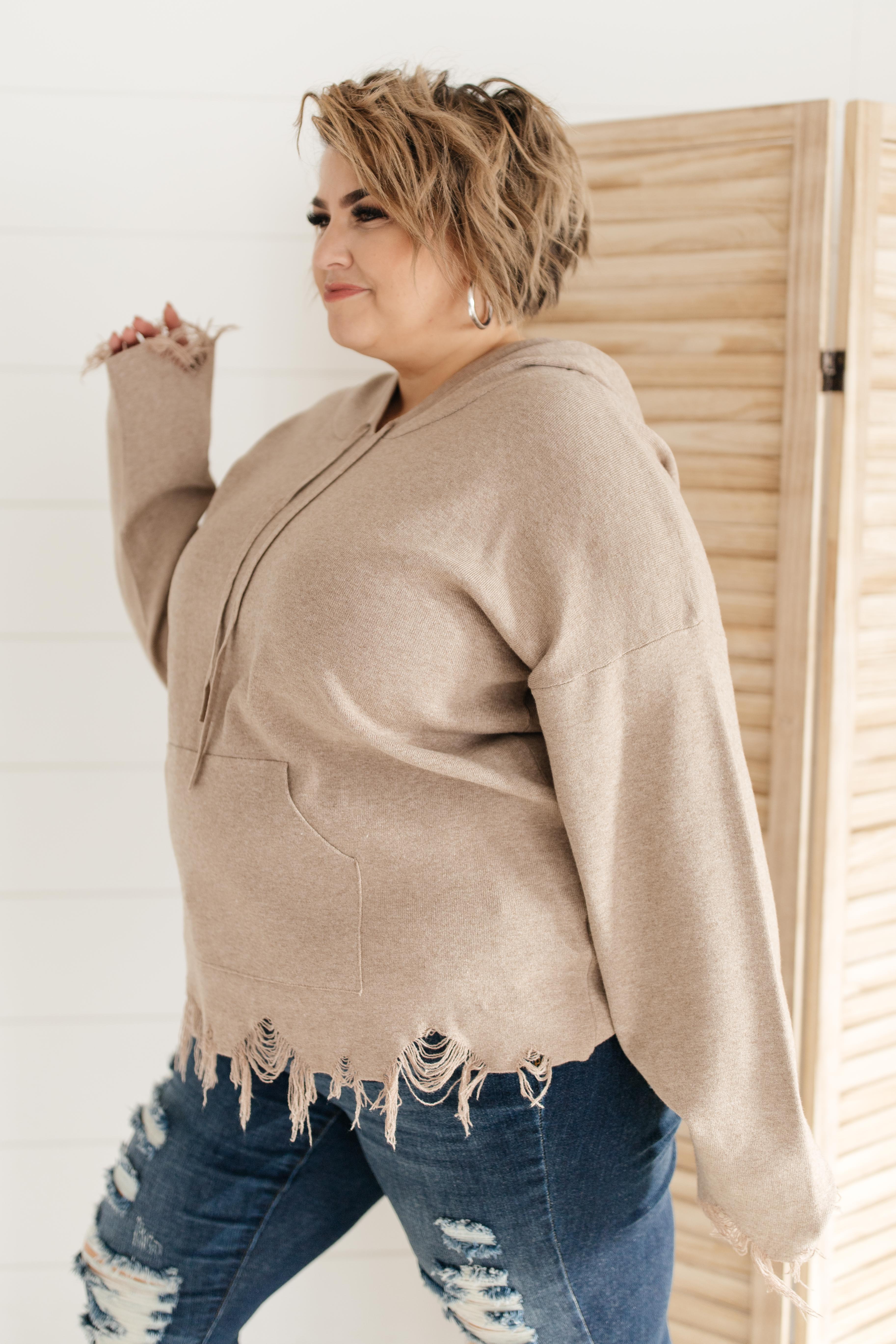 Frayed Edges Hoodie in Taupe