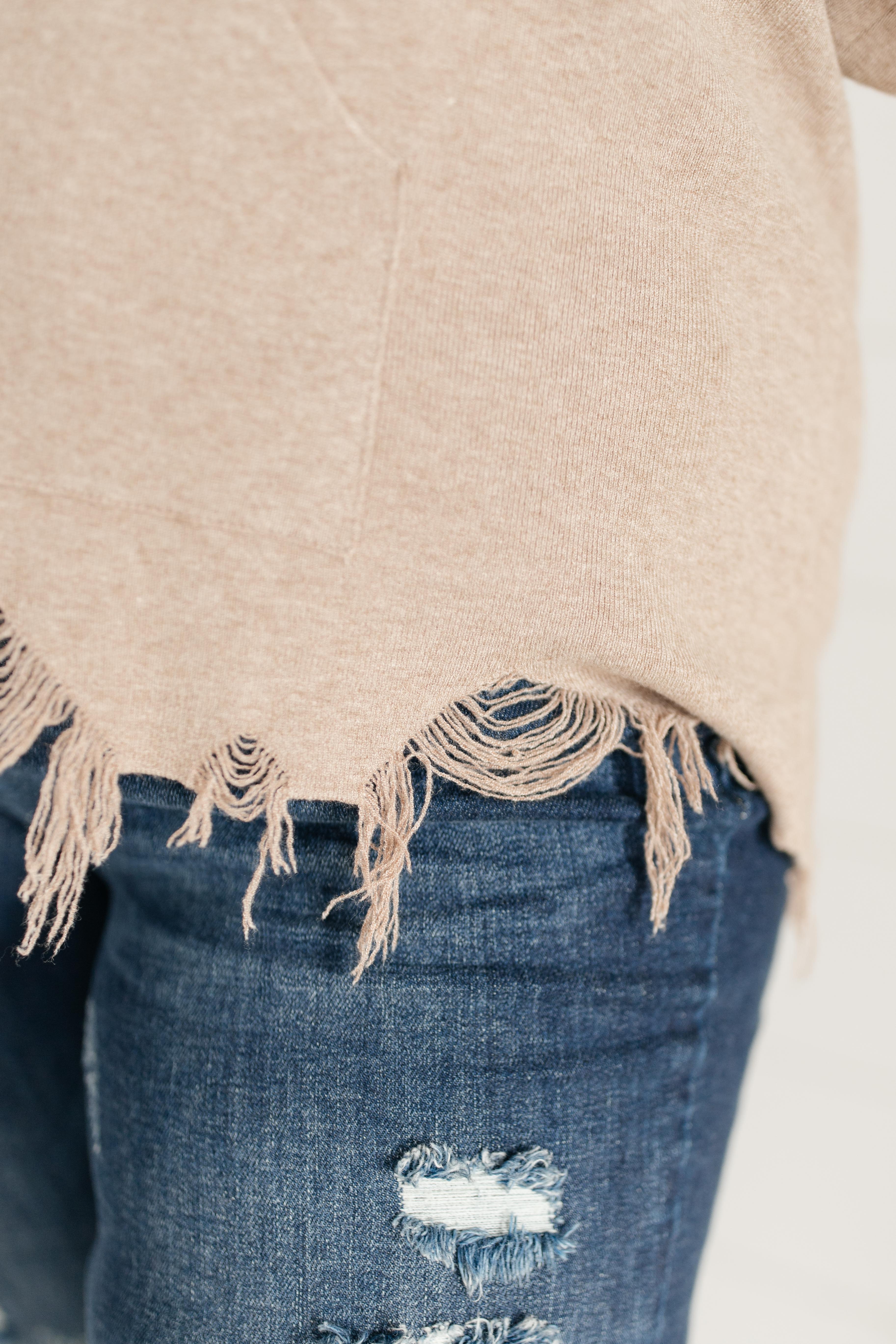 Frayed Edges Hoodie in Taupe