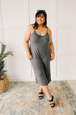Good Better Best Cropped Tank Jumpsuit in Charcoal