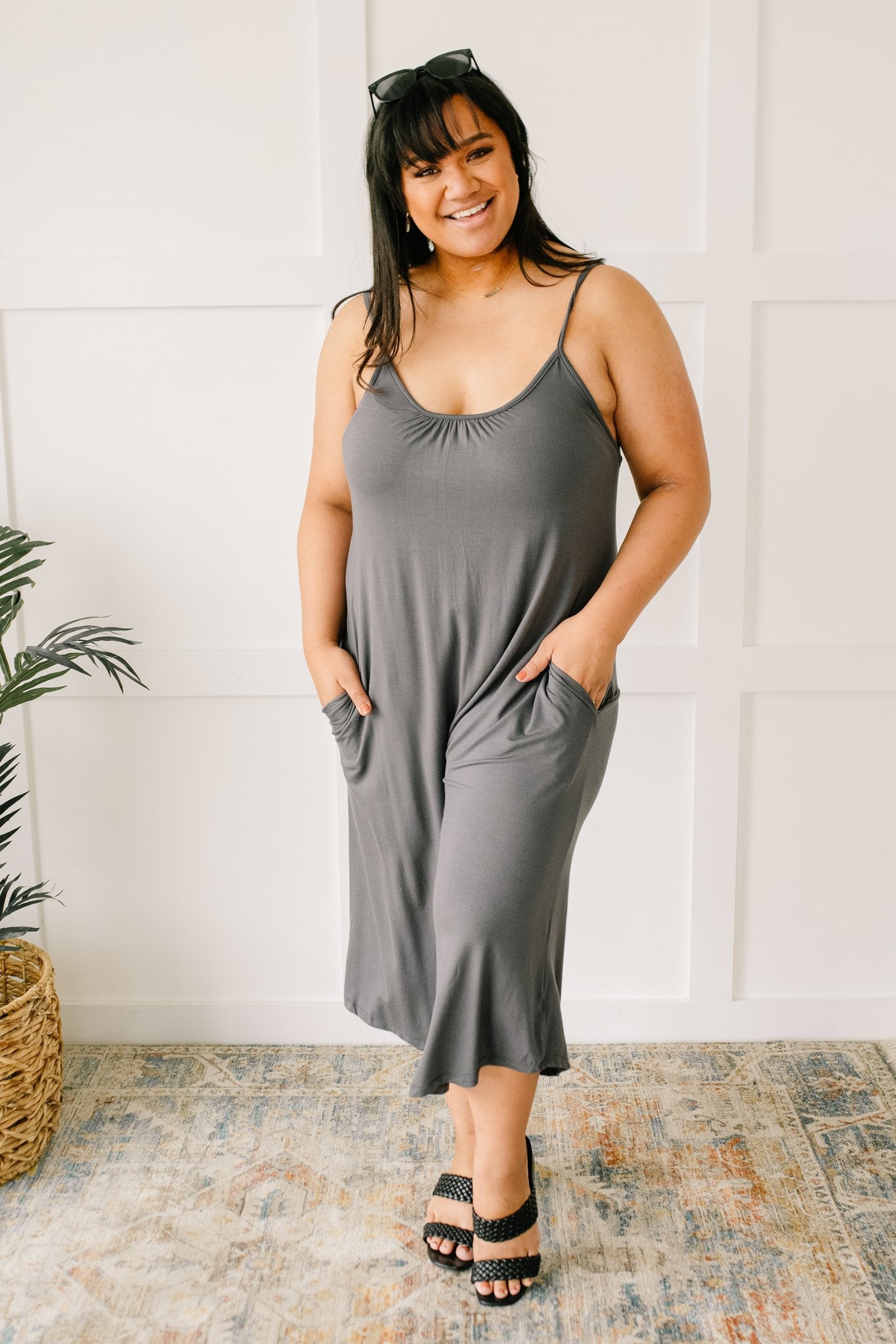 Good Better Best Cropped Tank Jumpsuit in Charcoal