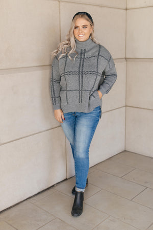 Grand Grid Print Sweater in Charcoal