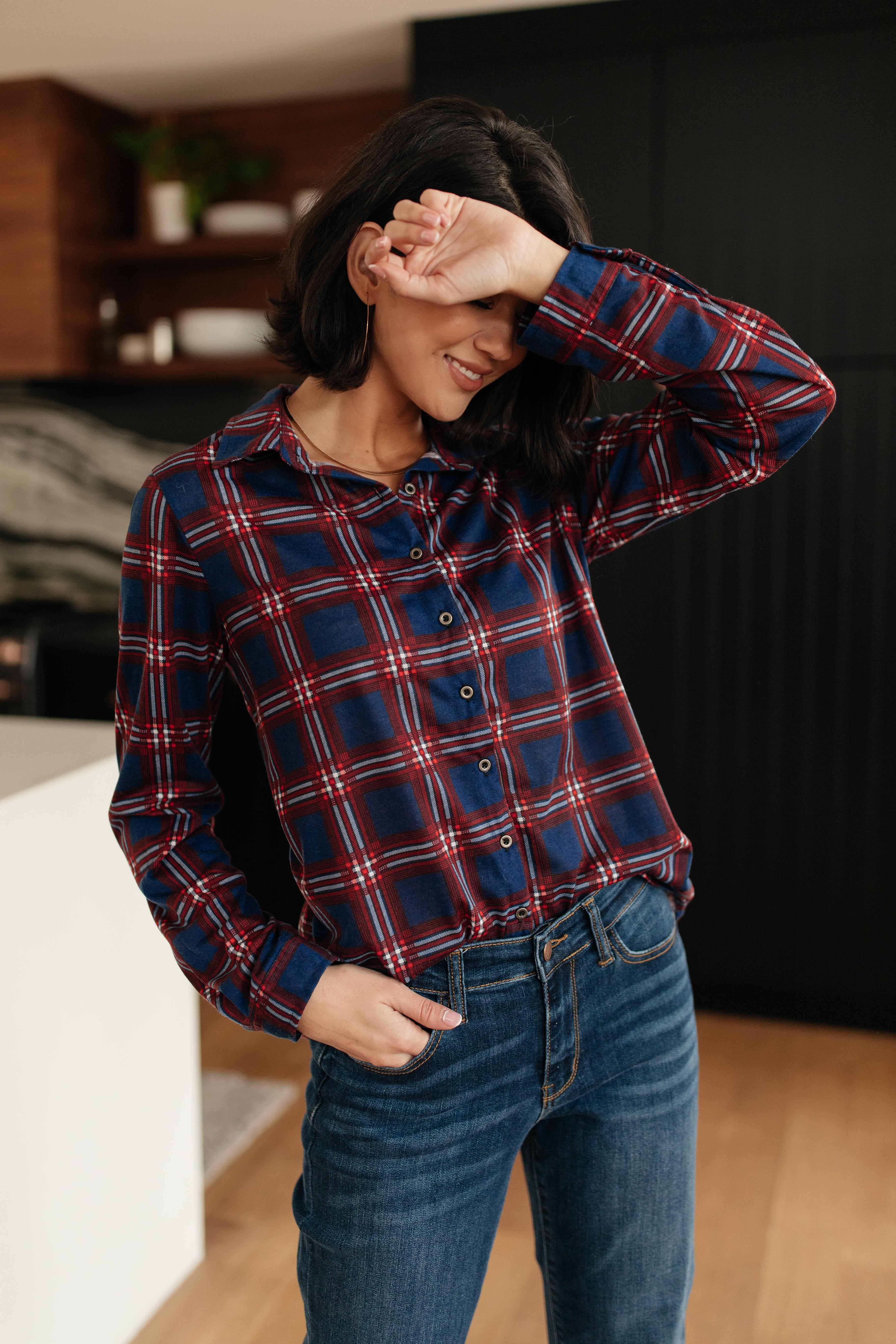 Grid Girl Button Down Top