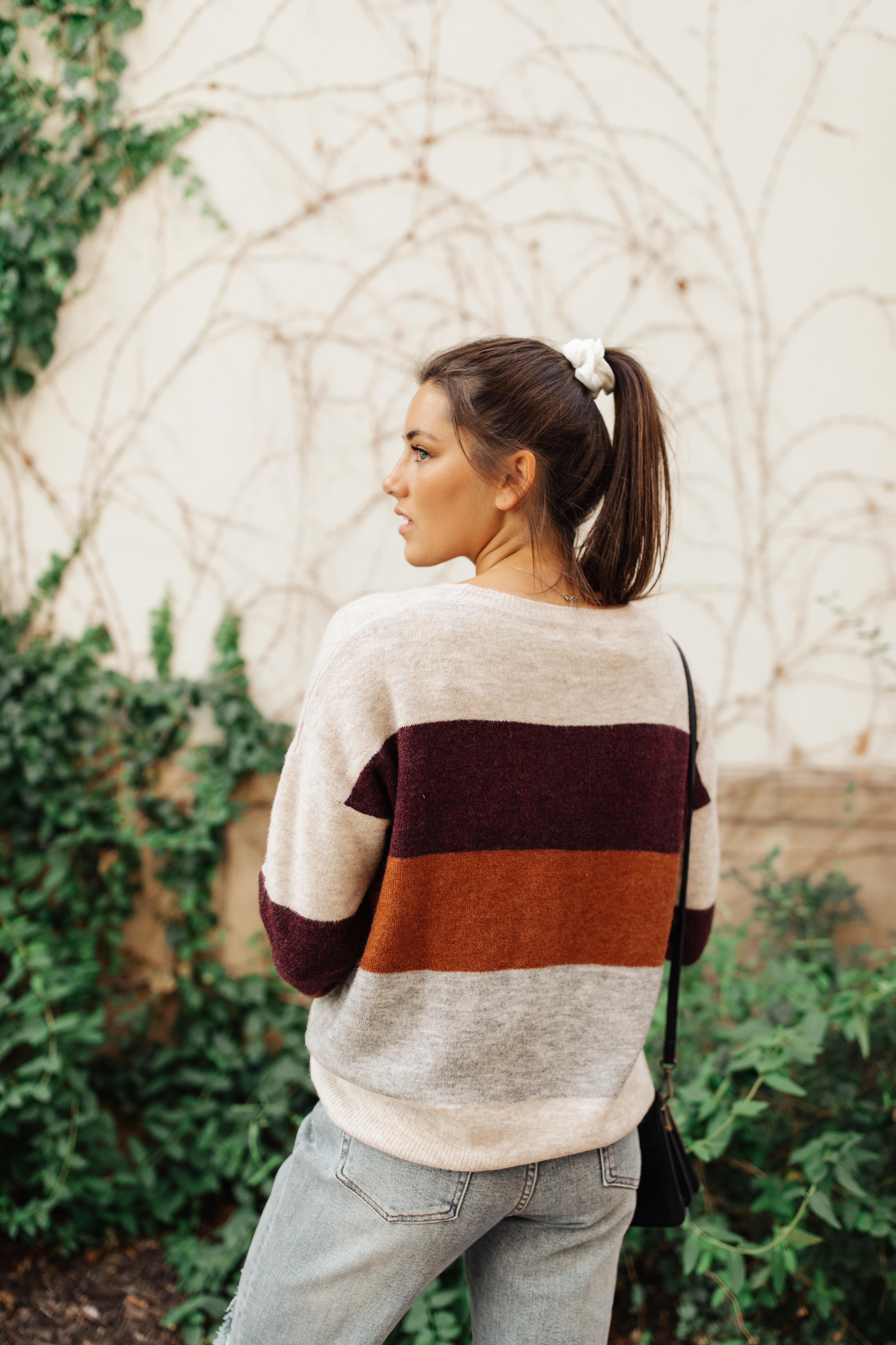 Heathered Heaven Striped Sweater In Fall Colors