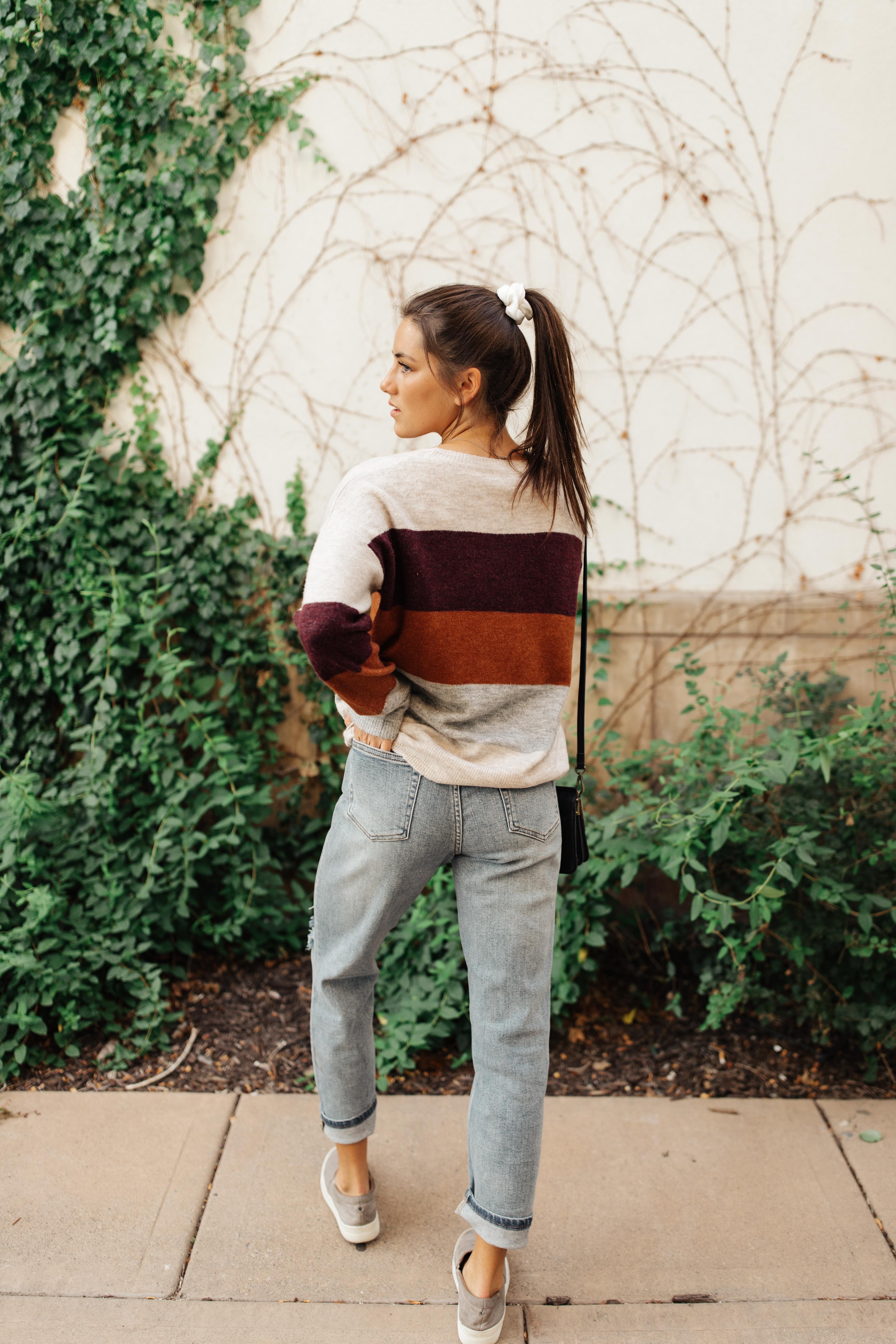 Heathered Heaven Striped Sweater In Fall Colors