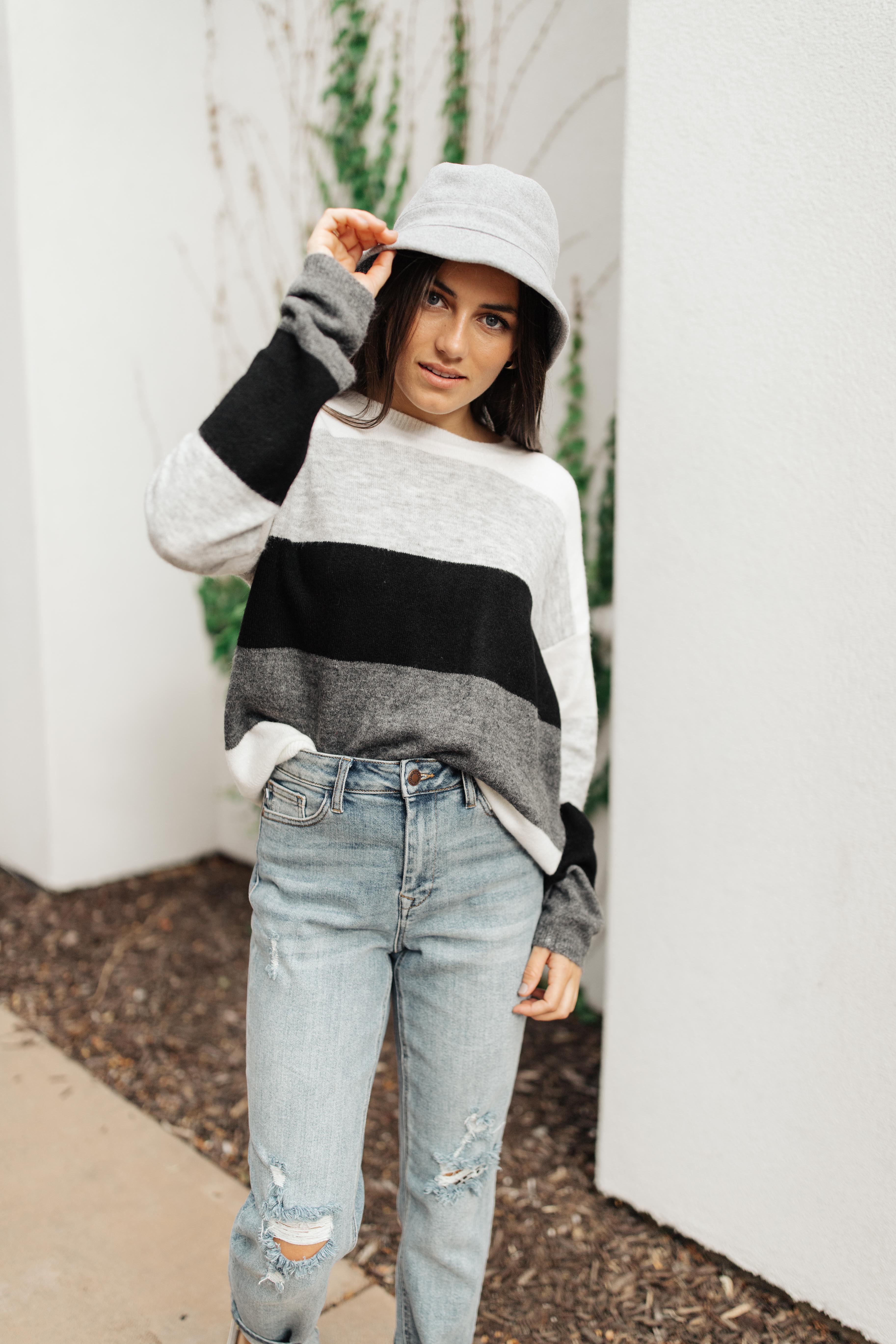Heathered Heaven Striped Sweater In Winter Colors