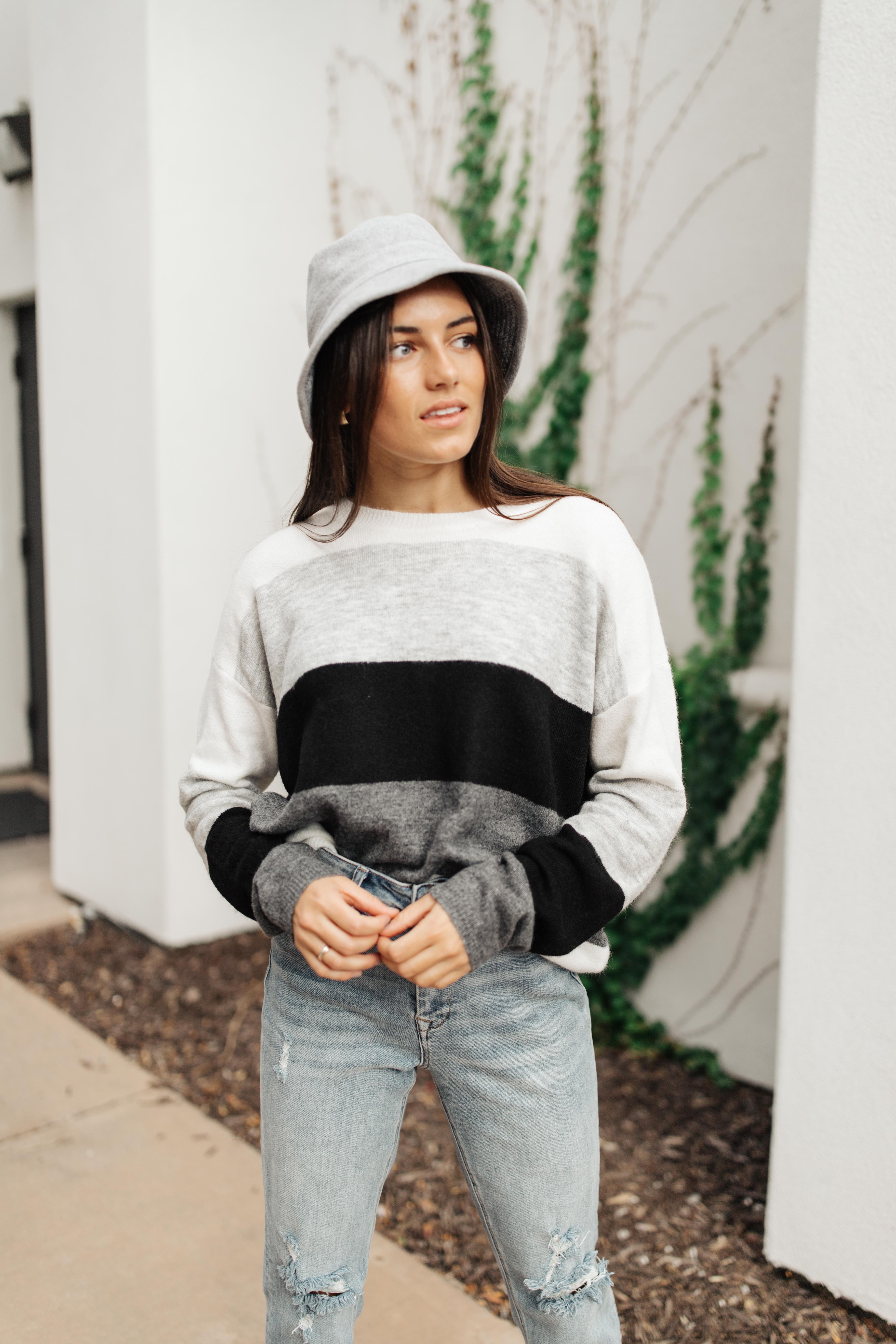 Heathered Heaven Striped Sweater In Winter Colors