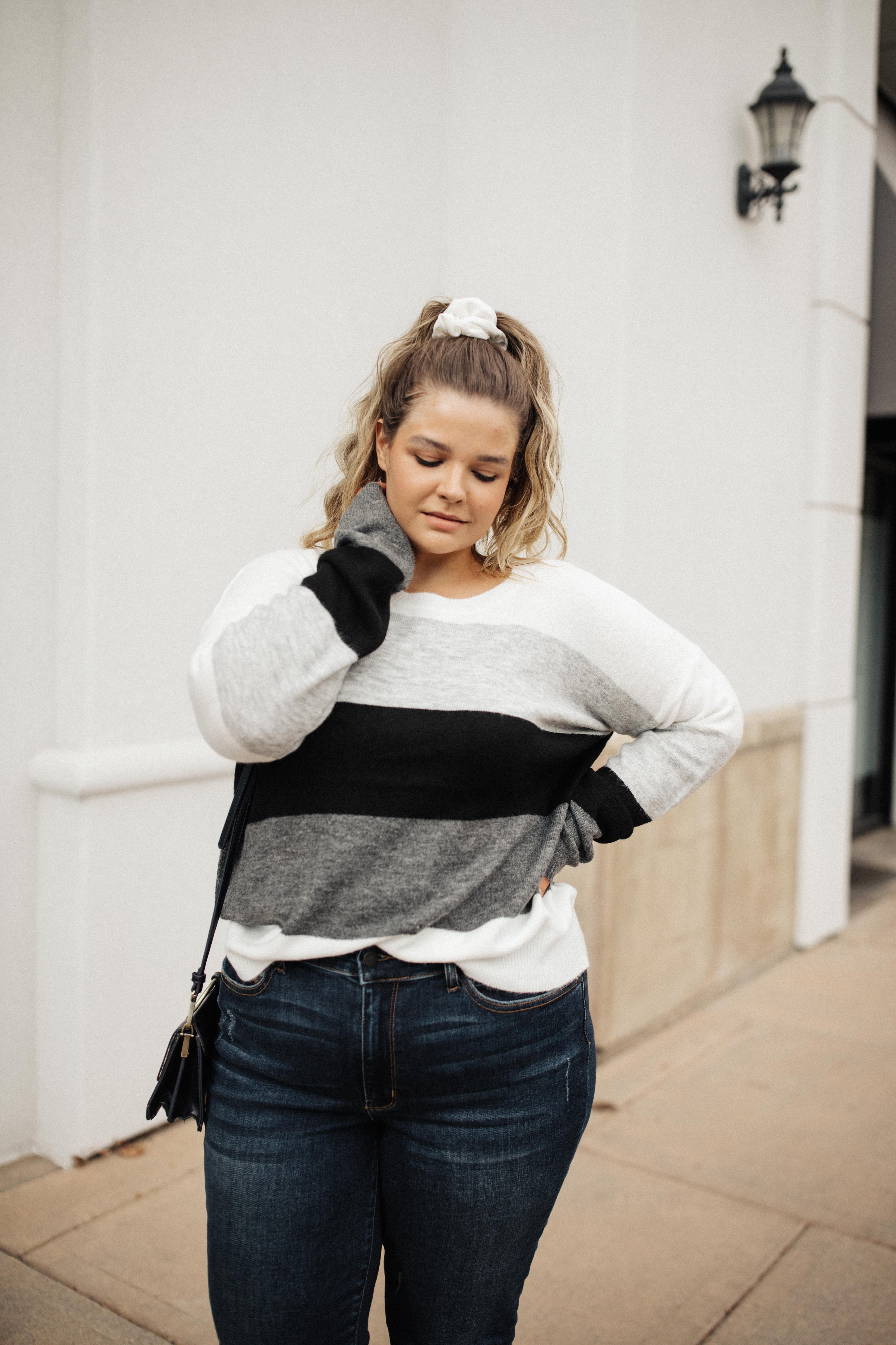 Heathered Heaven Striped Sweater In Winter Colors