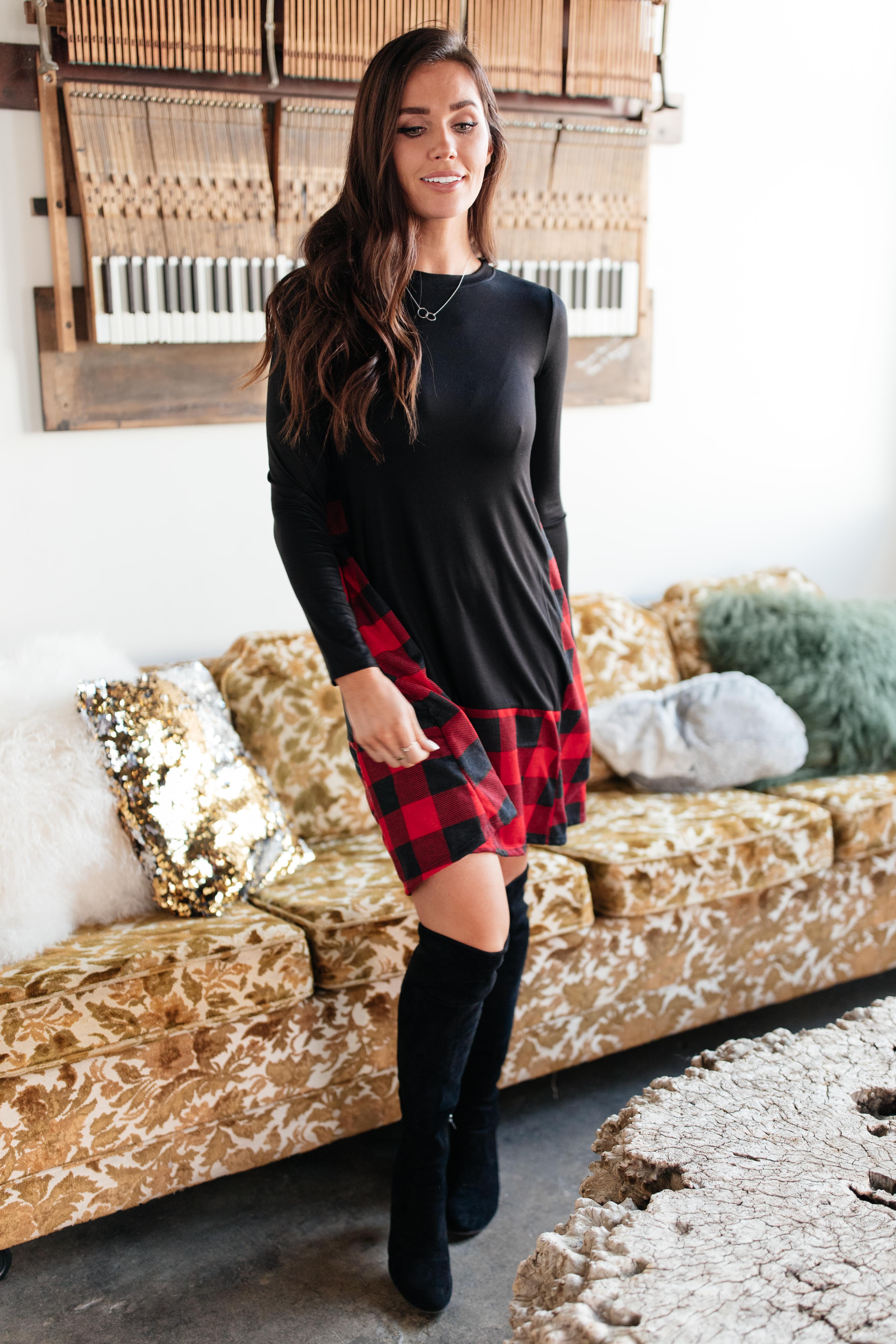 Hints Of Plaid Dress in Red