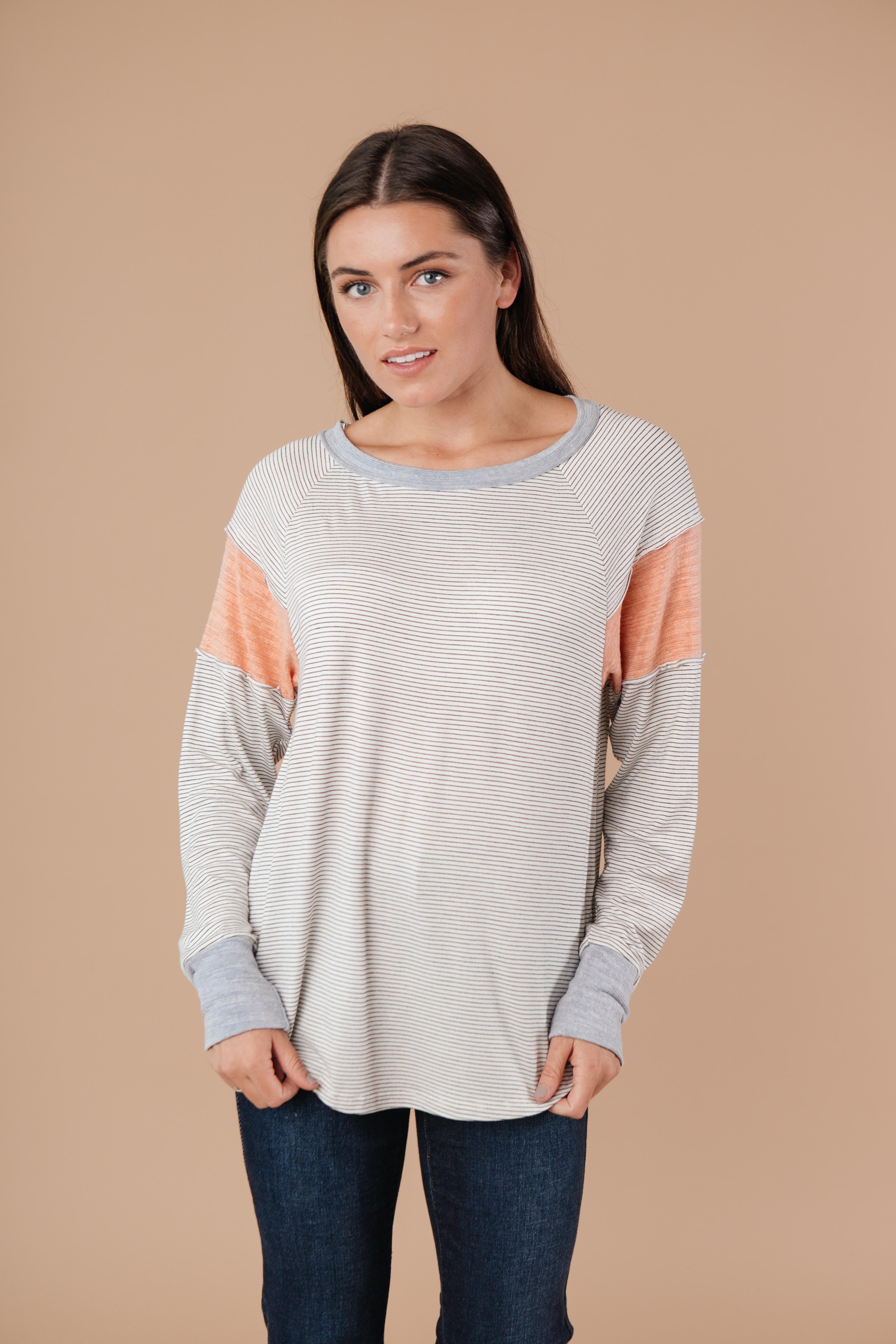 Home Base Contrast Long Sleeve Top In Heather Gray