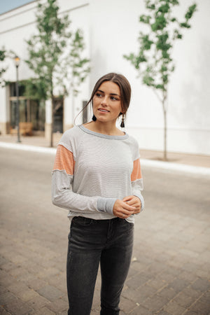 Home Base Contrast Long Sleeve Top In Heather Gray