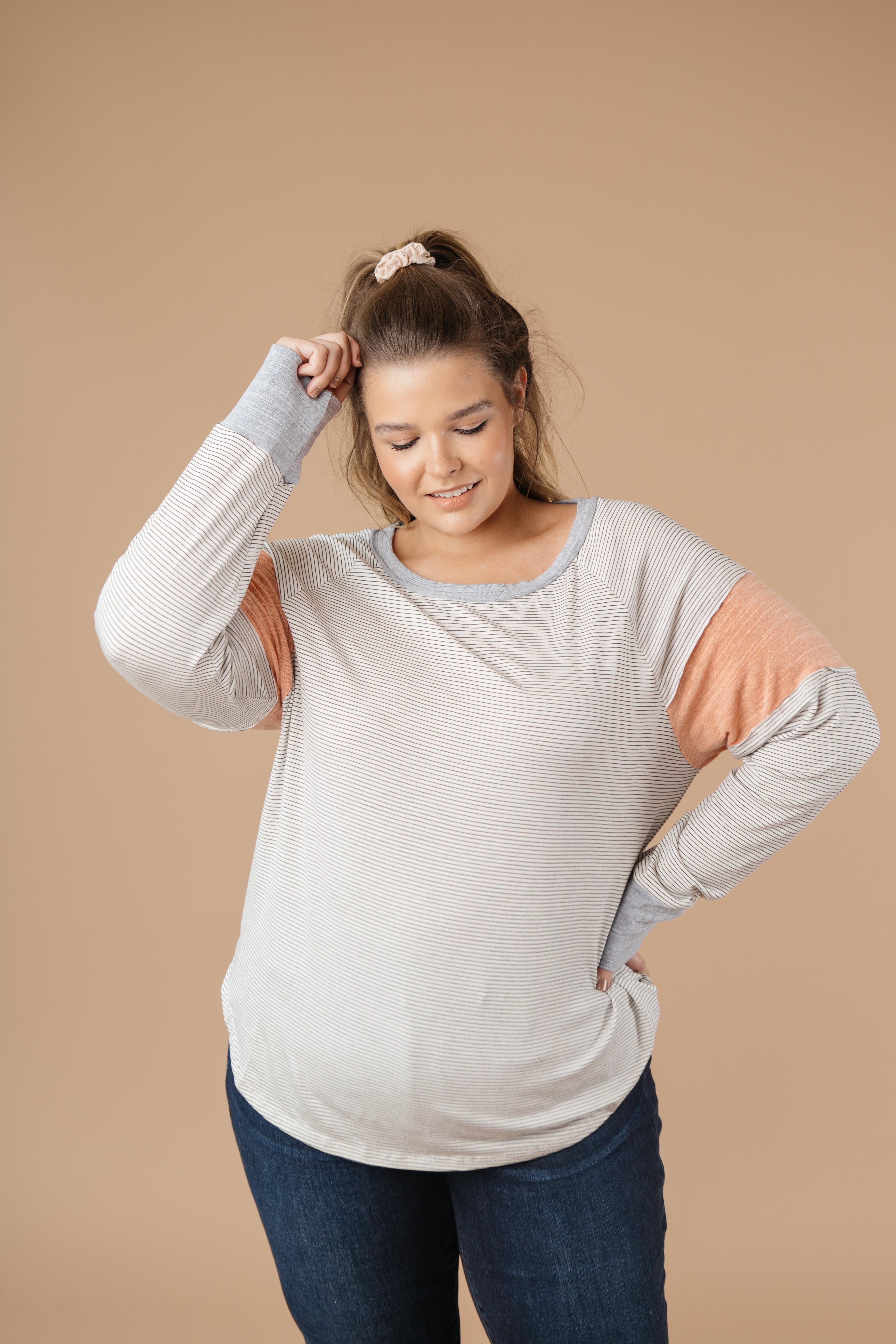 Home Base Contrast Long Sleeve Top In Heather Gray