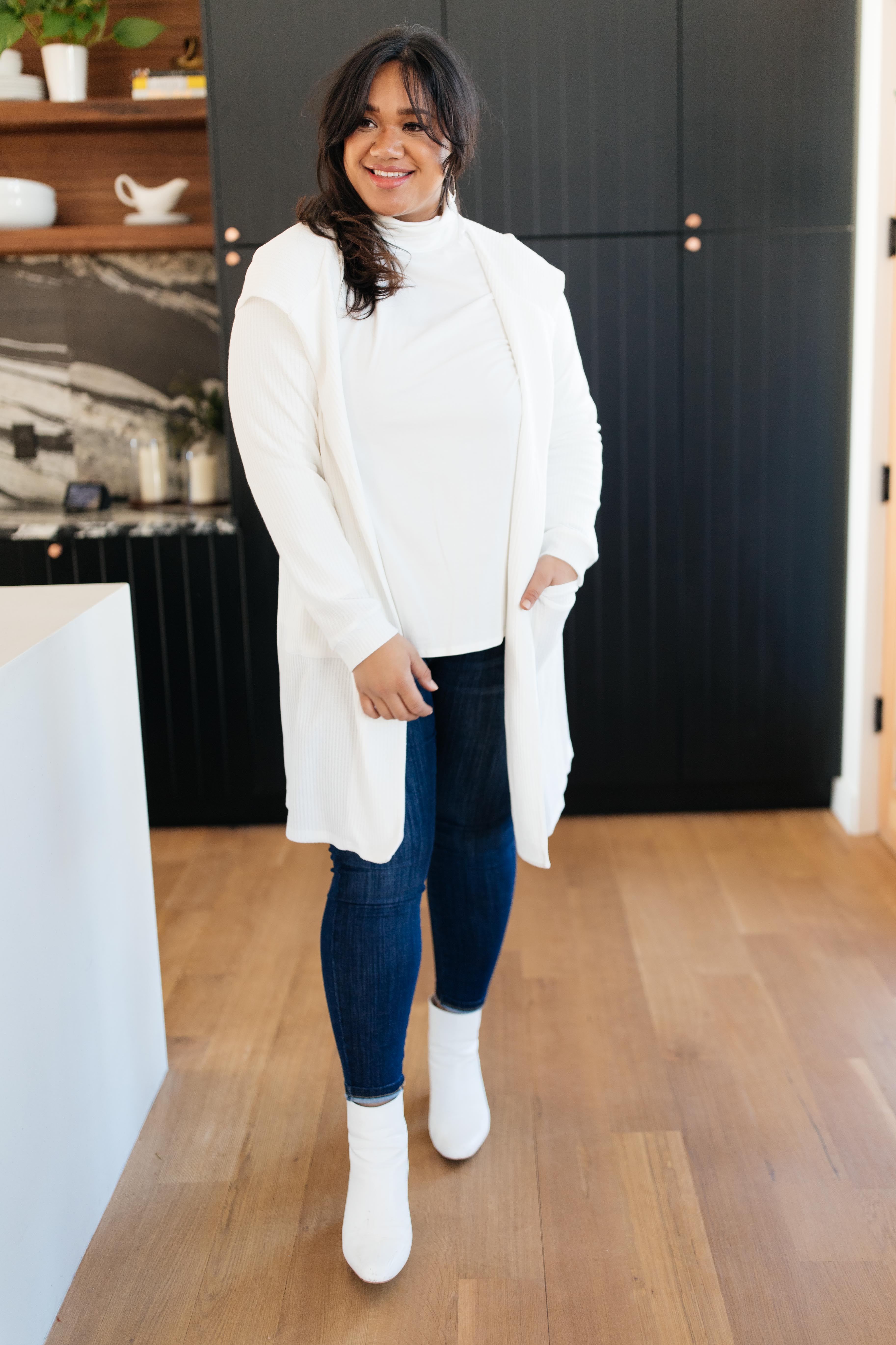 Hooded and Laced Cardigan in Off-White