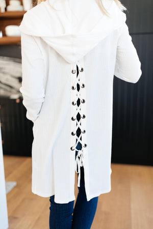 Hooded and Laced Cardigan in Off-White