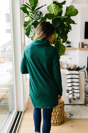 Hop To It Cowl Neck Tunic In Hunter Green