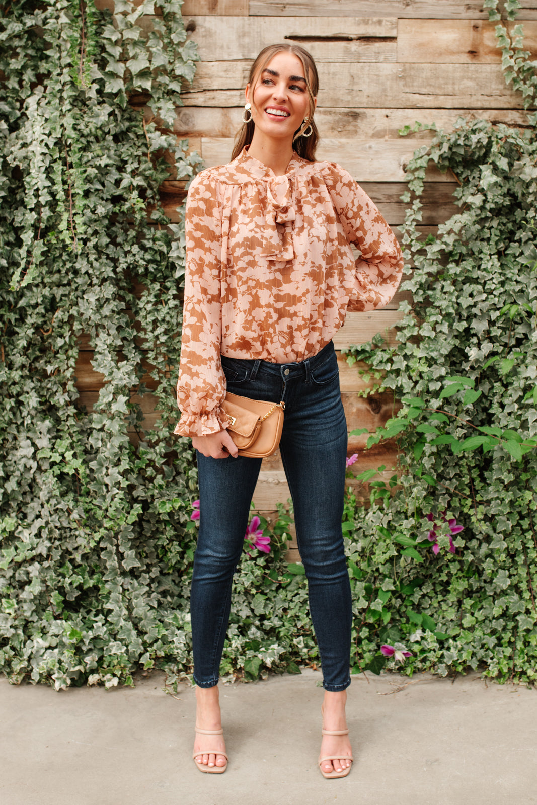 Floral Ties Top in Taupe