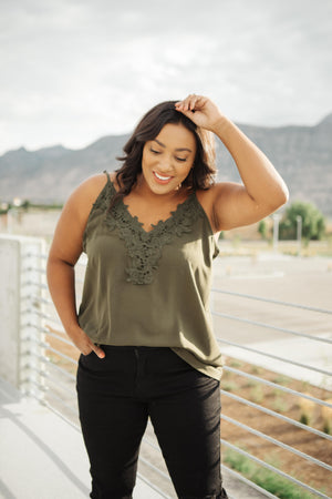 Lace Applique Camisole In Olive