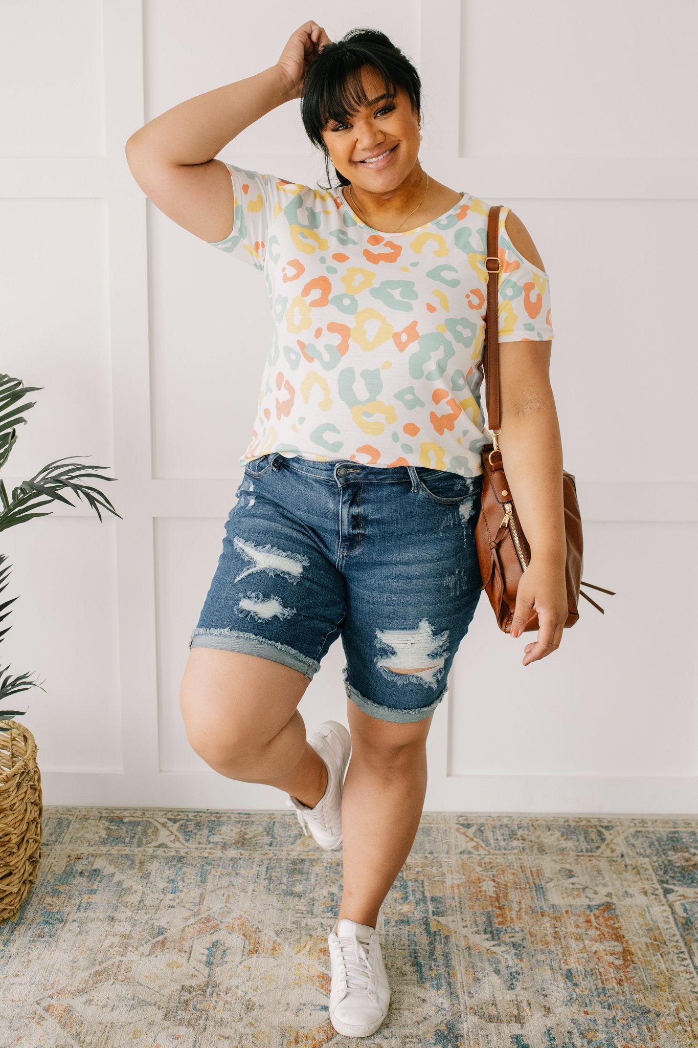 Leopard Kisses Cold Shoulder Top In Ivory