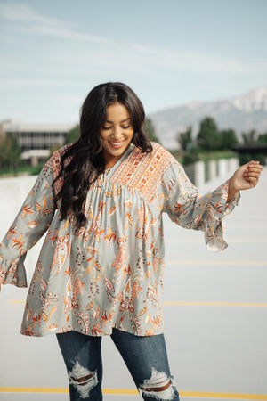 Meadow Sage Floral Peasant Blouse