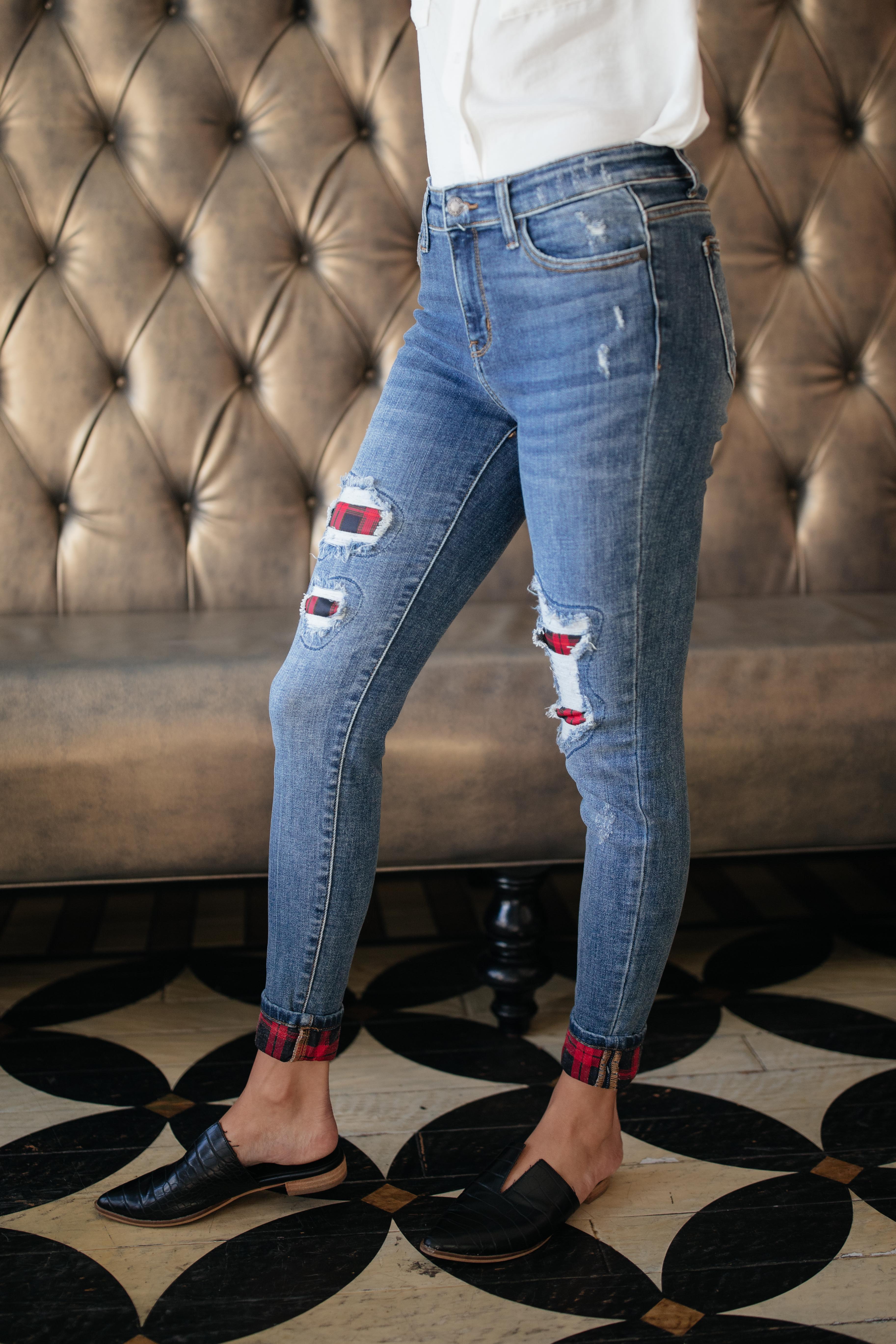 Plaid Peek-A-Boo Jeans