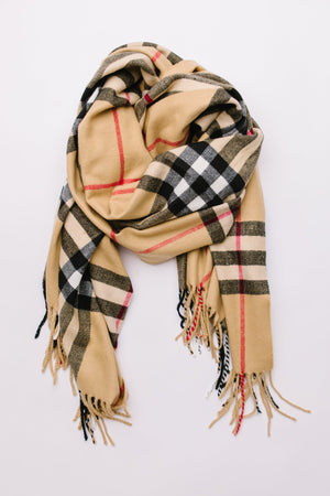 Plaid Winter Scarf In Beige