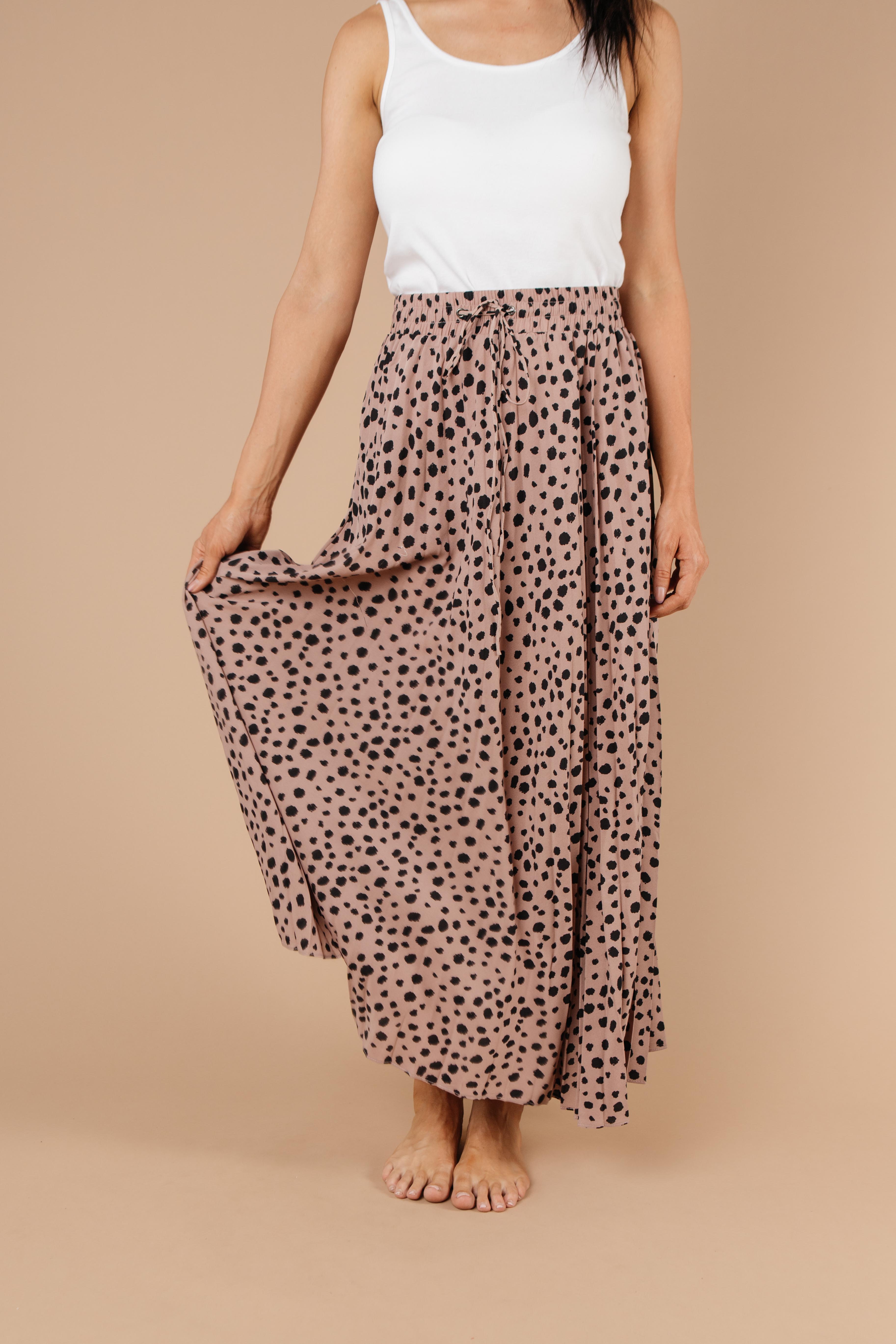 Pleated & Spotted Mauve Midi Skirt