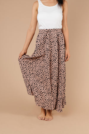 Pleated & Spotted Mauve Midi Skirt