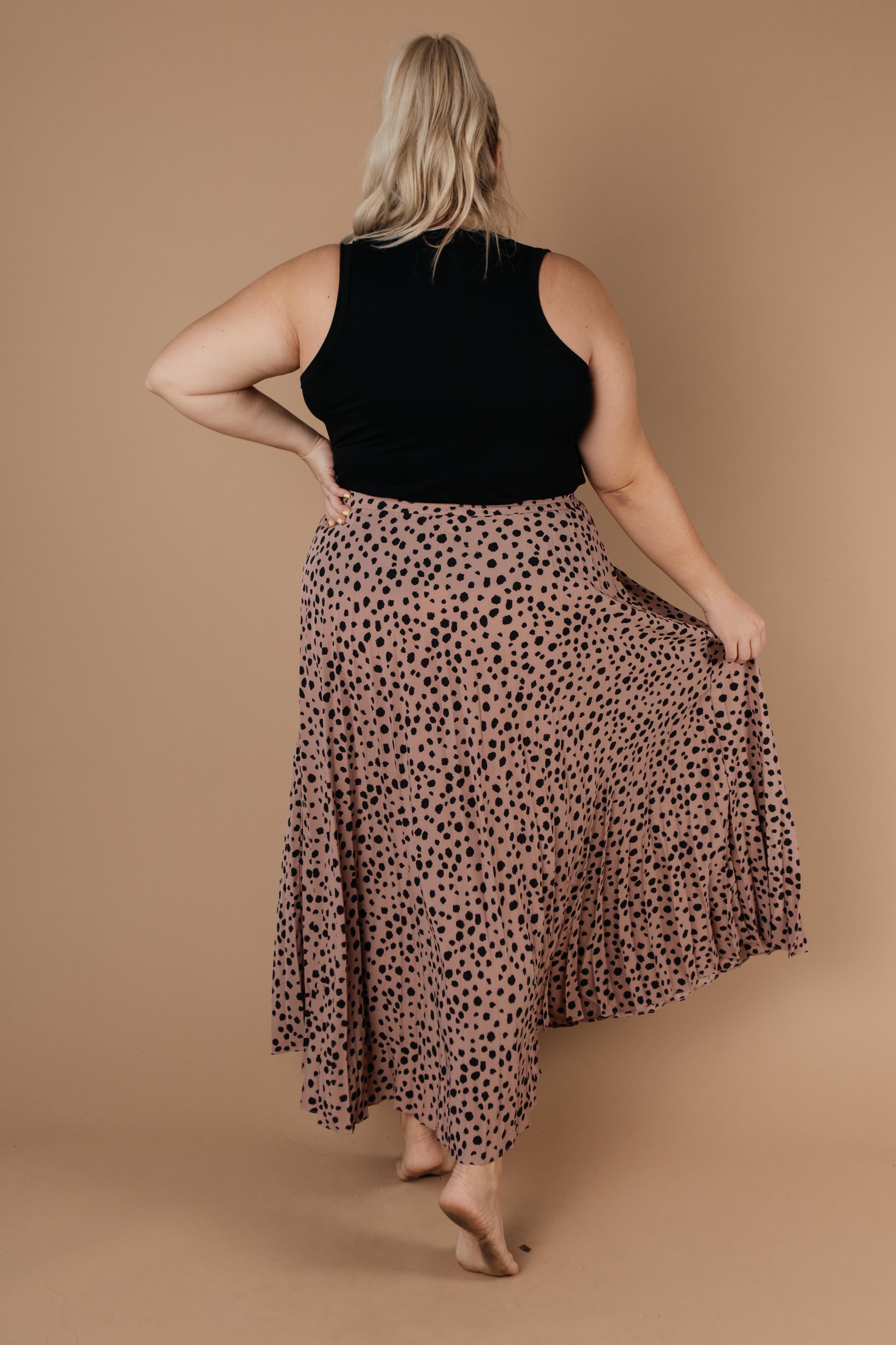 Pleated & Spotted Mauve Midi Skirt