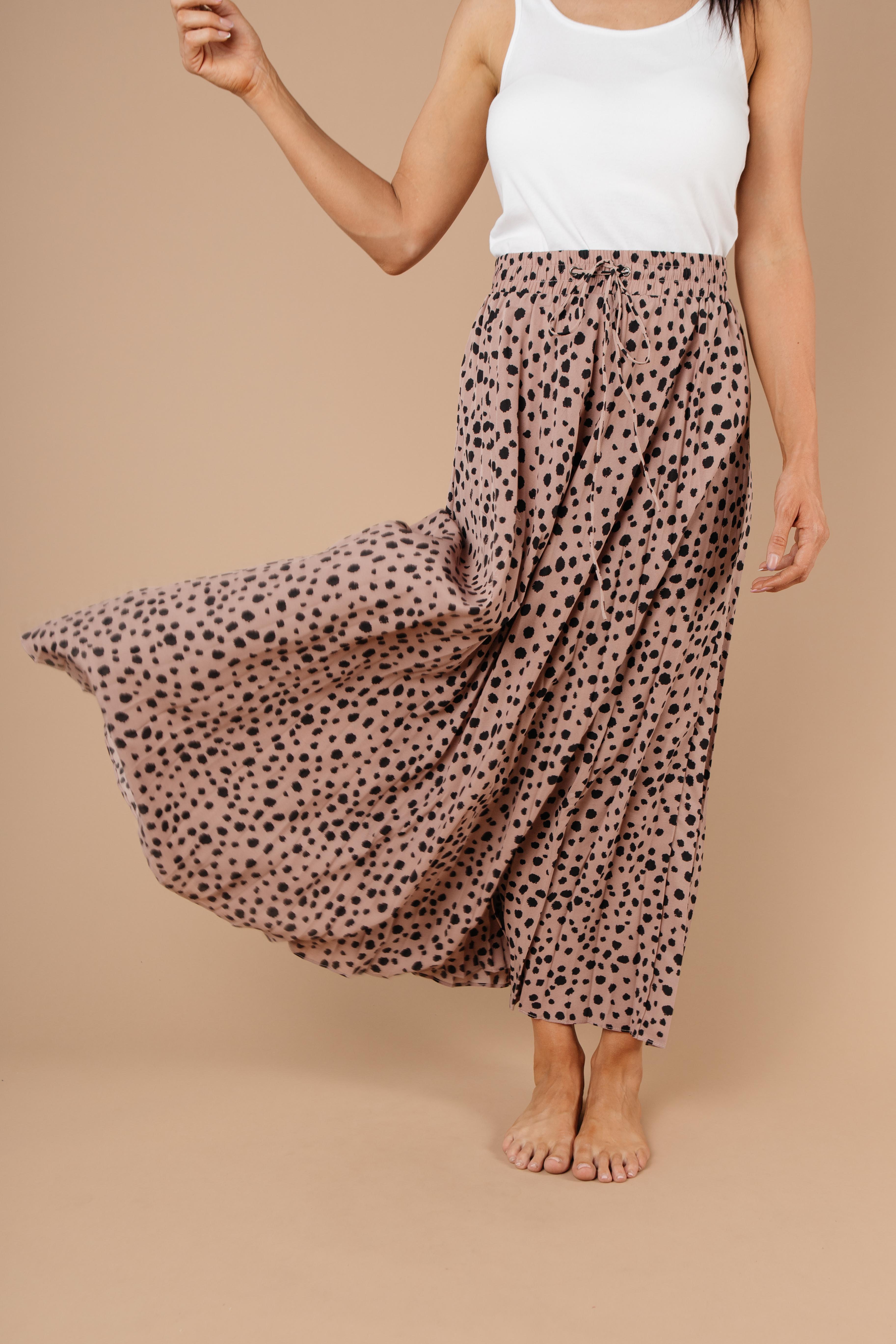 Pleated & Spotted Mauve Midi Skirt