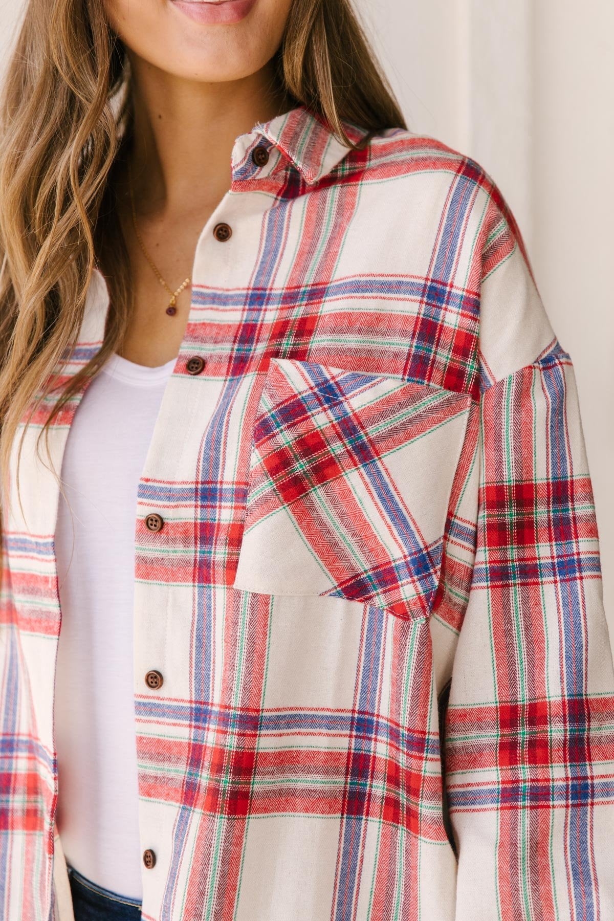 Pretty In Plaid Button-Up Top in Red