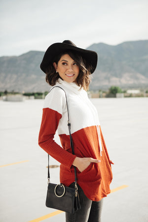 Rise Above Cowl Neck In Rust & White