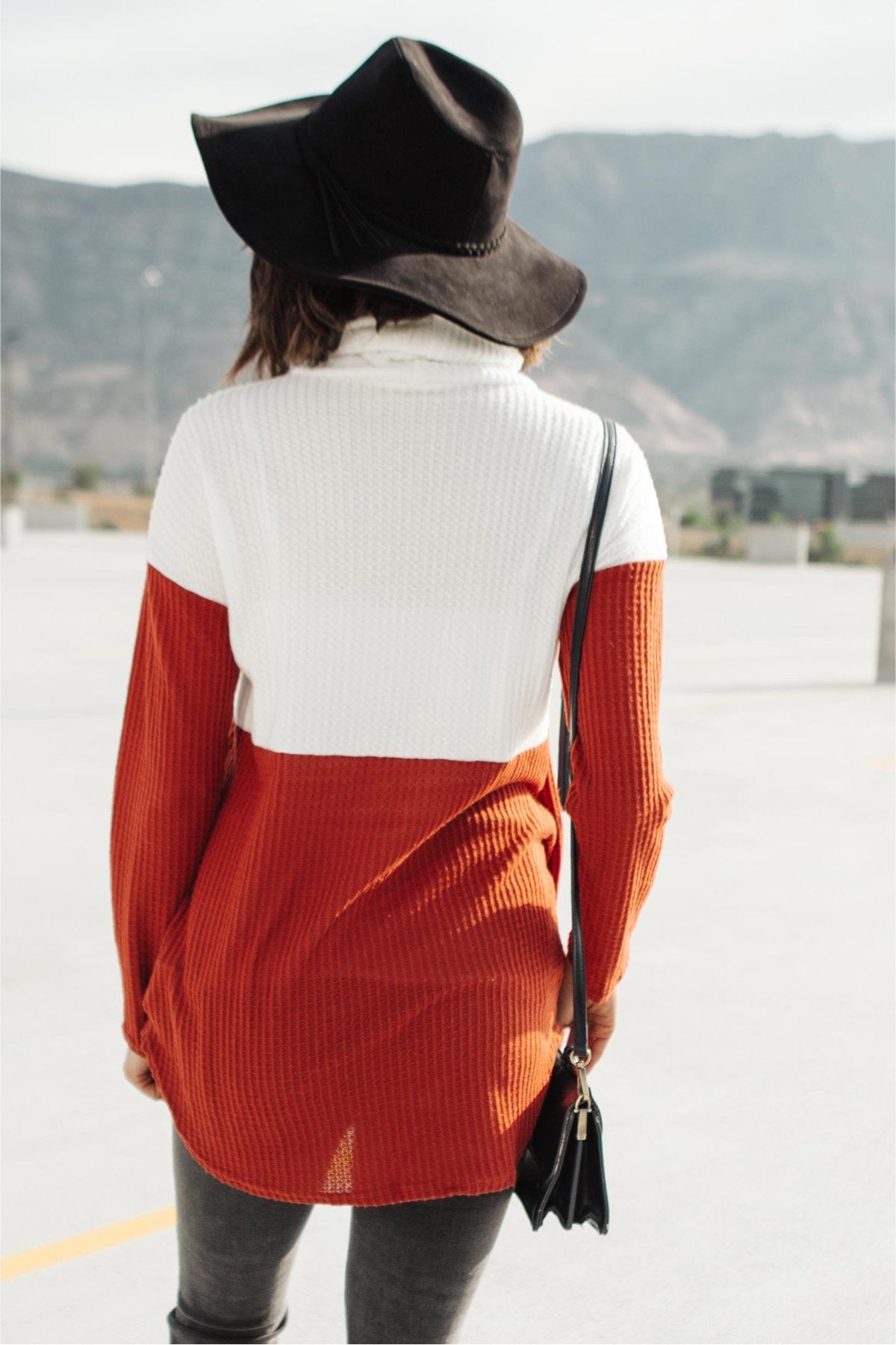 Rise Above Cowl Neck In Rust & White