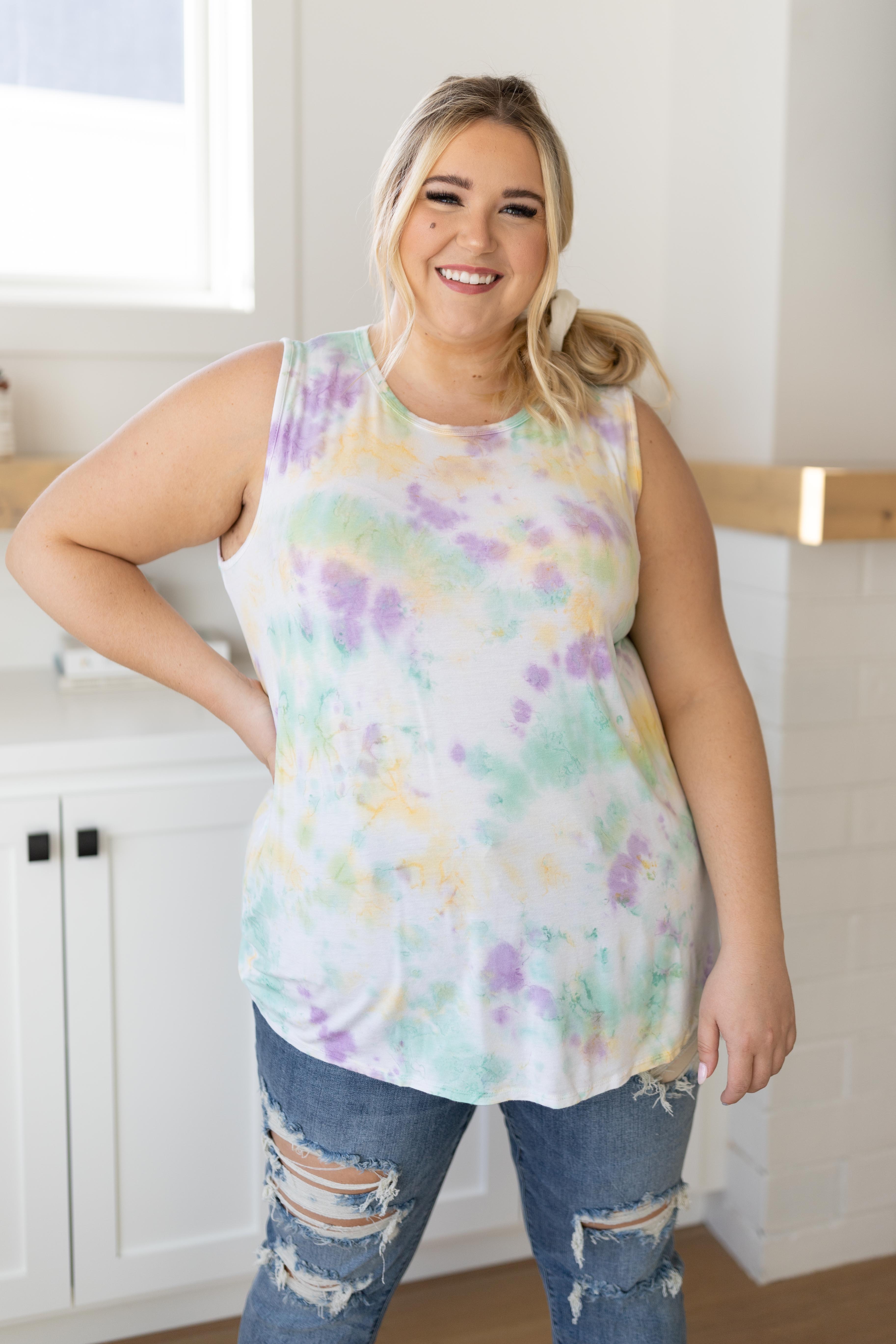 Spotty Connection Tank In Lilac & Mint