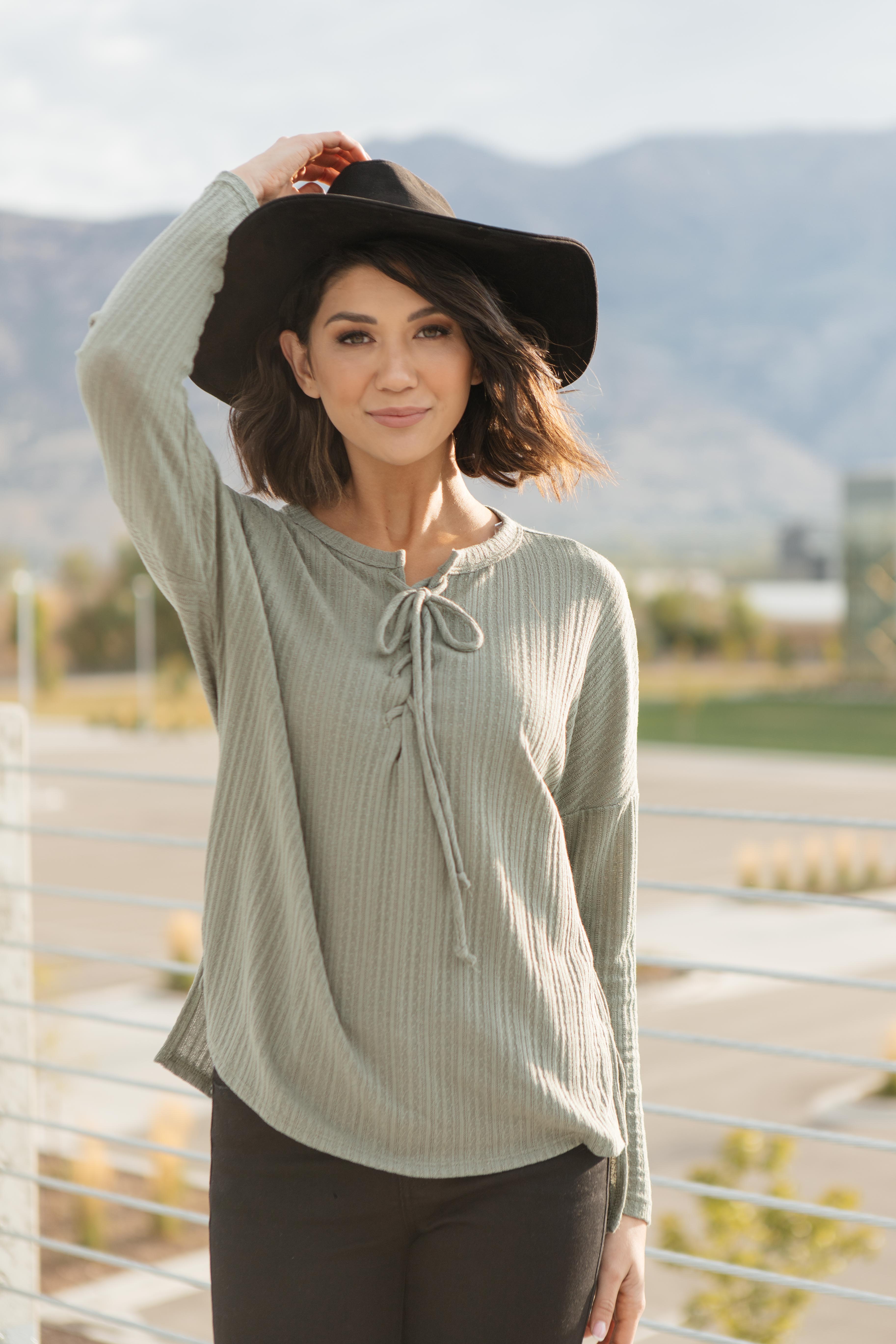 Straight Laced Ribbed Top In Sage