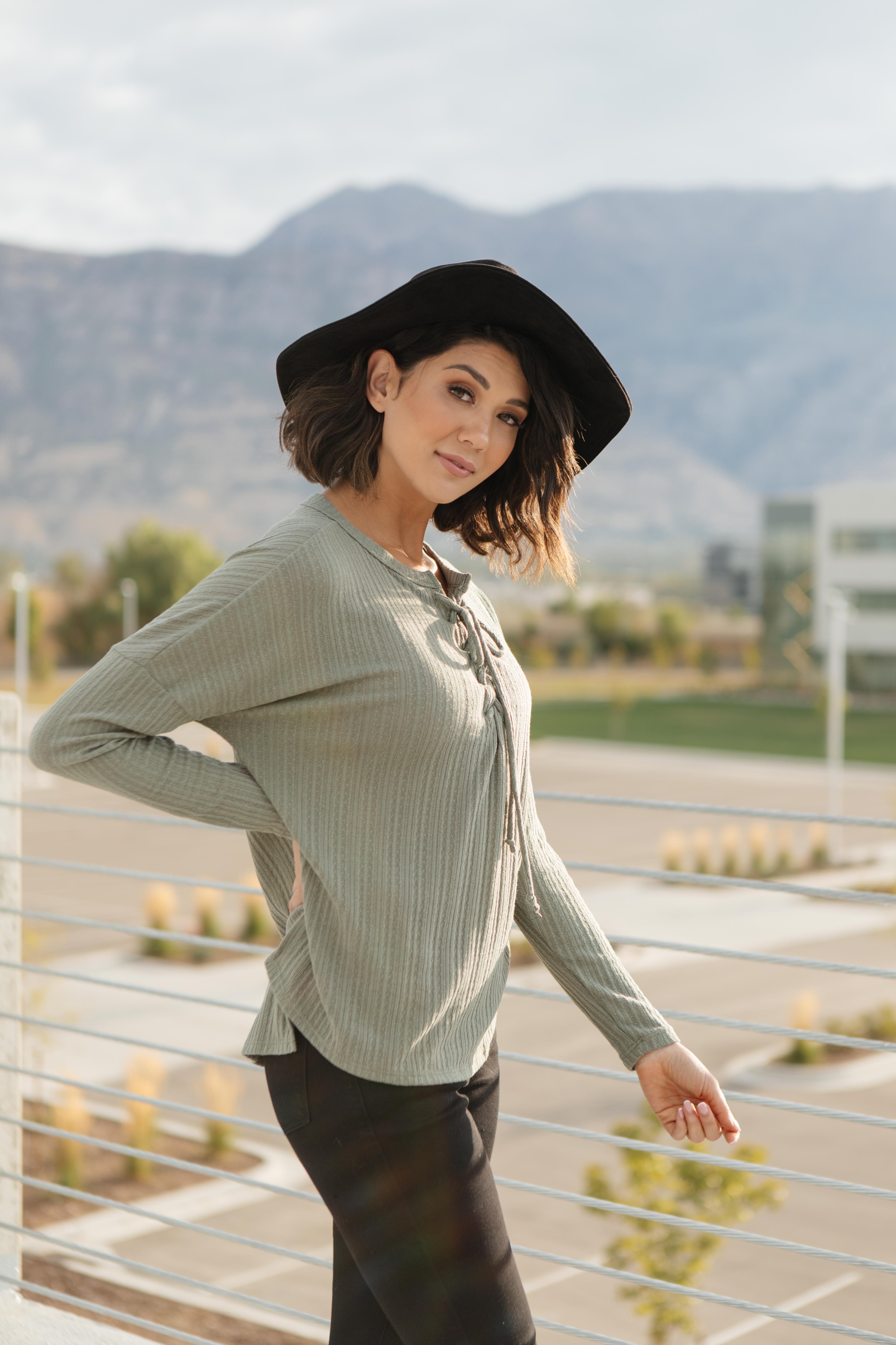Straight Laced Ribbed Top In Sage