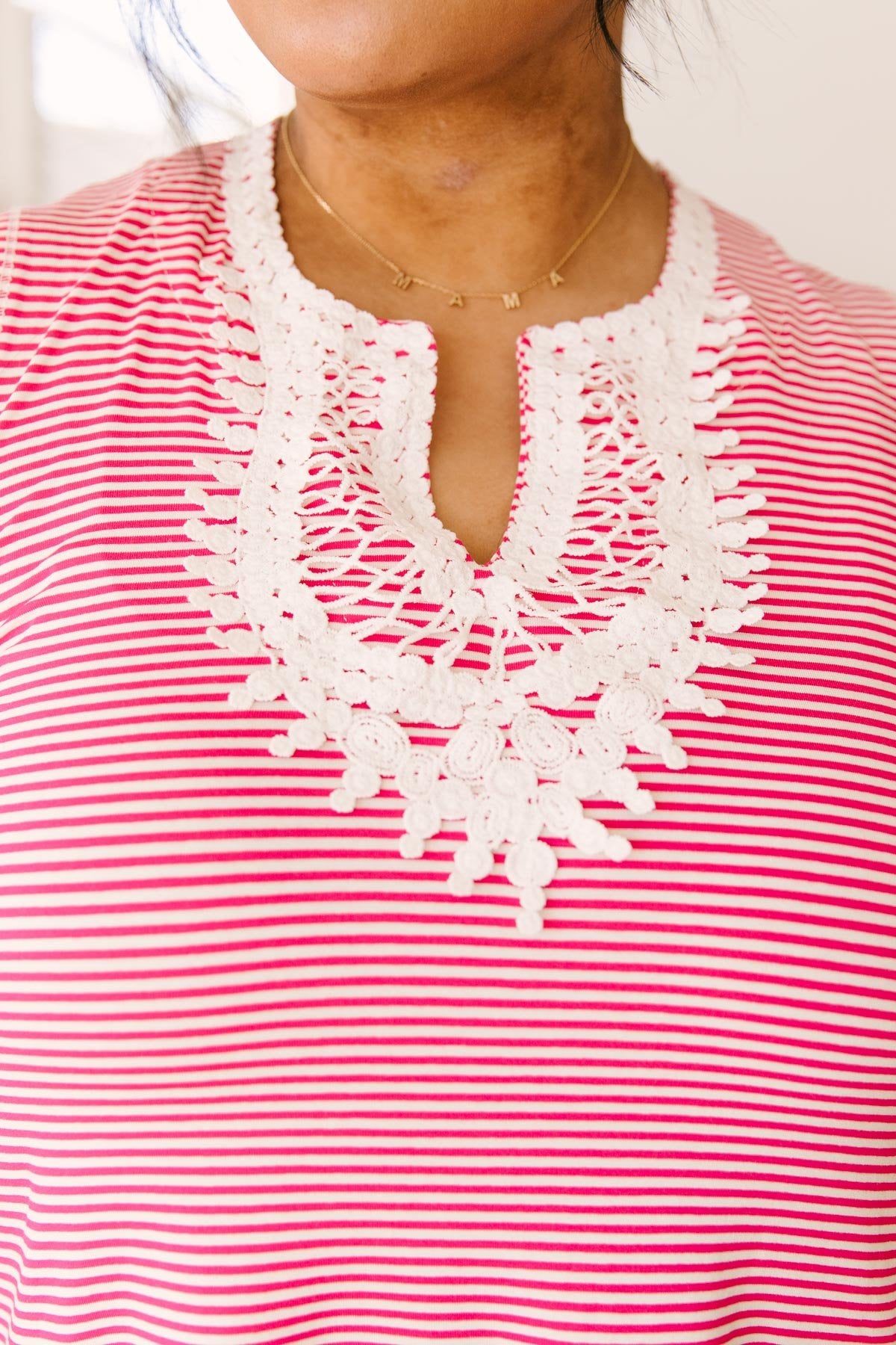 Stripes N Lace Top In Pink