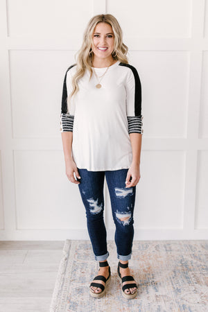 The Edge Of Stripes Top in White